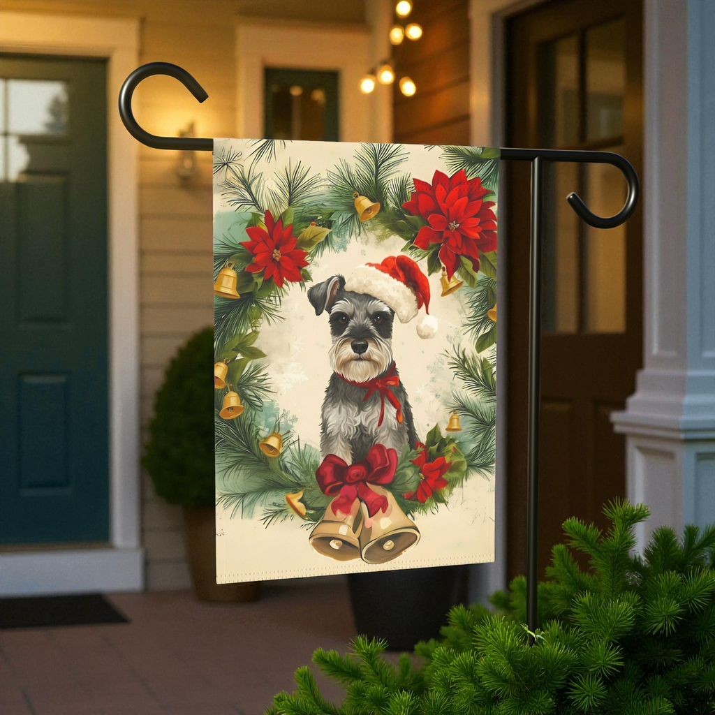 Poinsettia and Bells Christmas Schnauzer Garden Flag