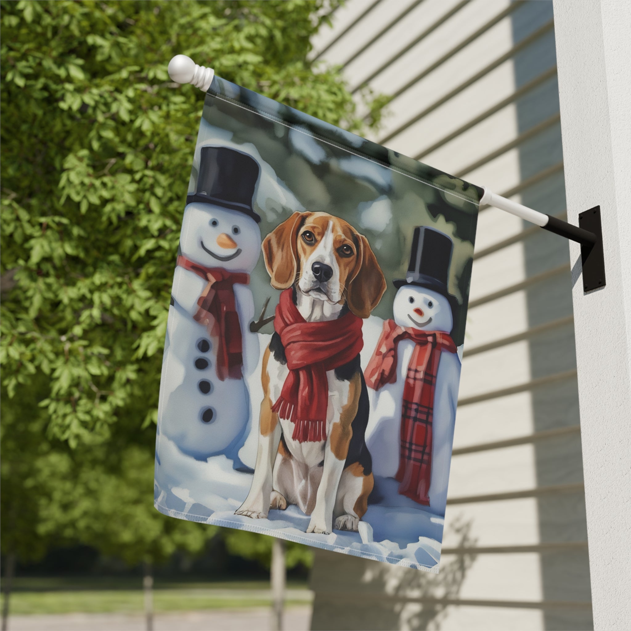 Beagle and Snowmen Christmas Garden Flag