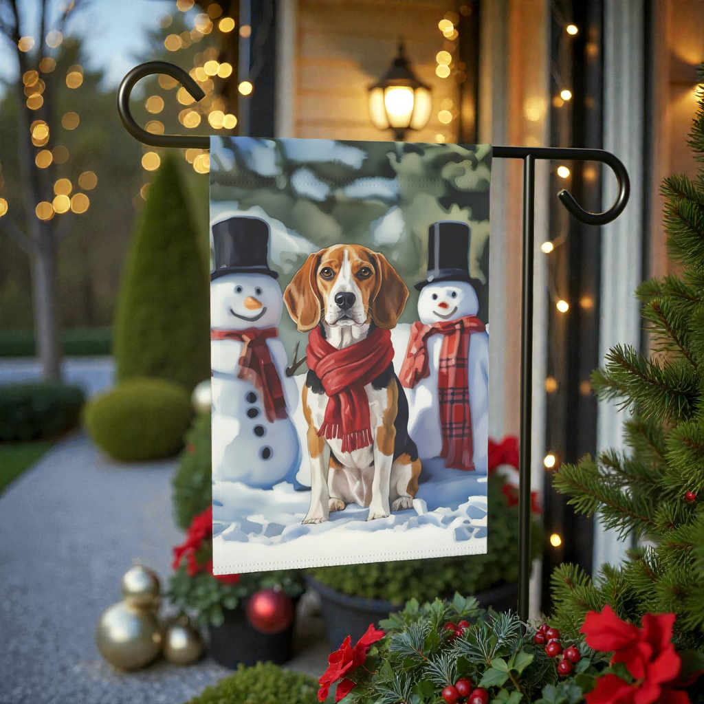 Beagle and Snowmen Christmas Garden Flag