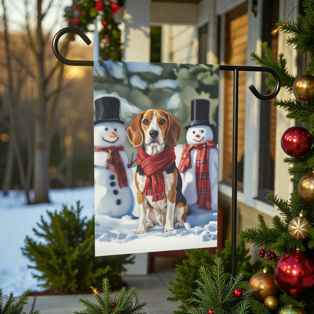 Beagle and Snowmen Christmas Garden Flag