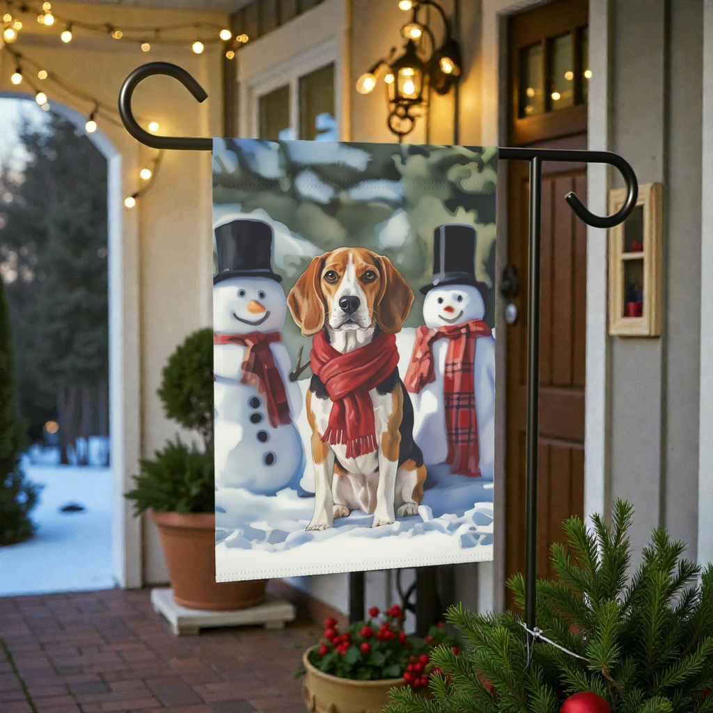 Beagle and Snowmen Christmas Garden Flag