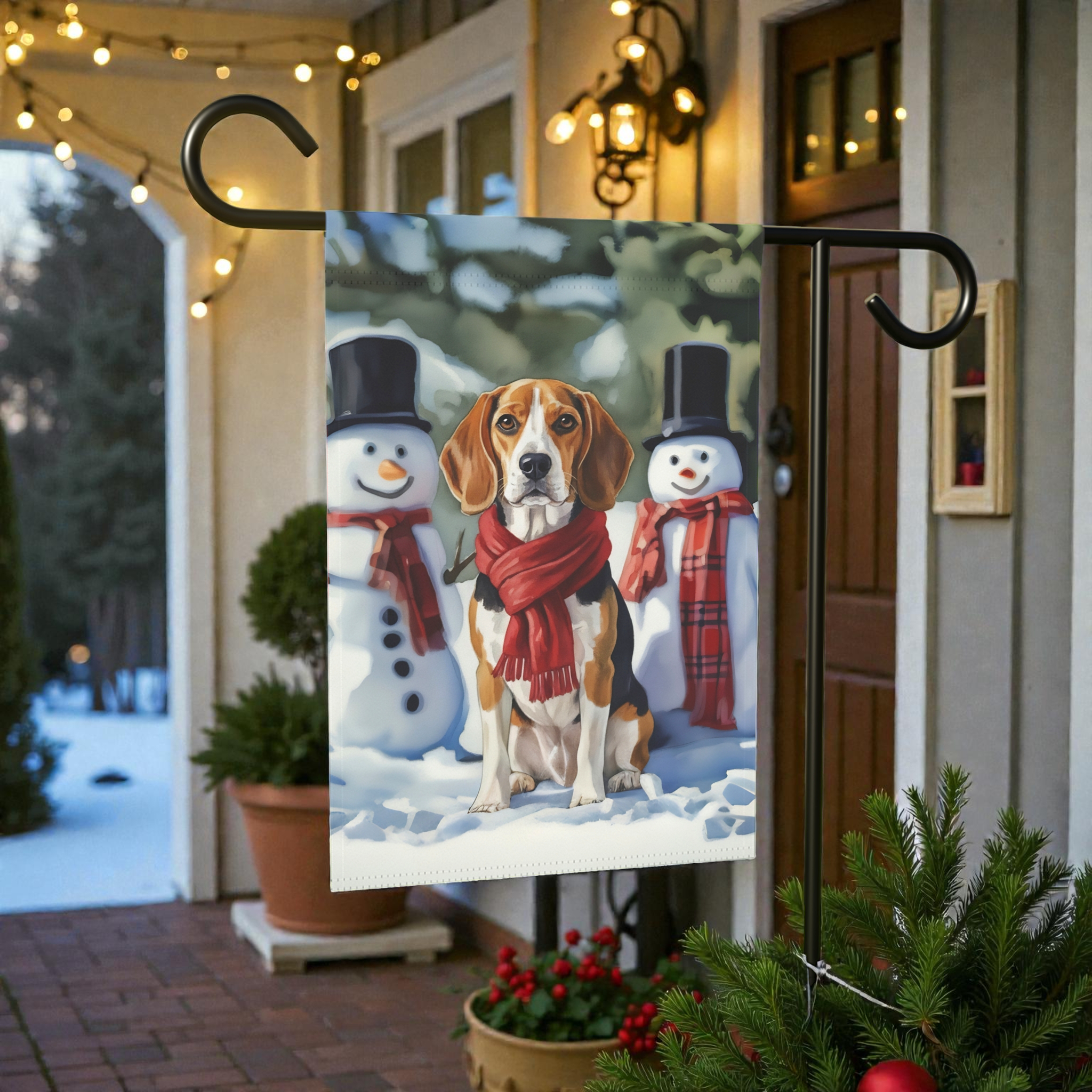 Beagle and Snowmen Christmas Garden Flag