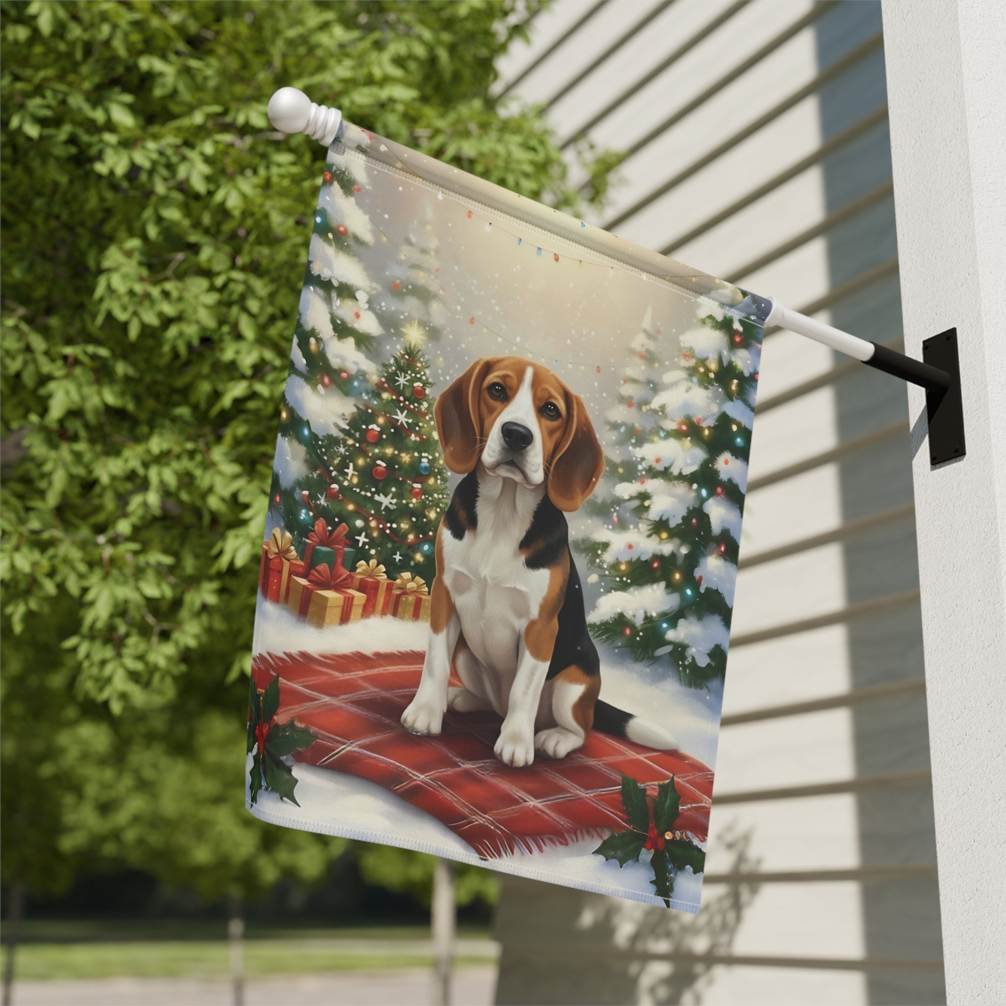 Christmas Tree and Presents Beagle Garden Flag