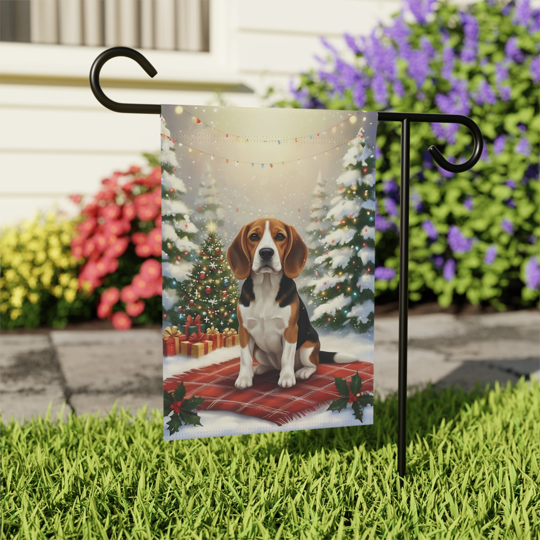 Christmas Tree and Presents Beagle Garden Flag