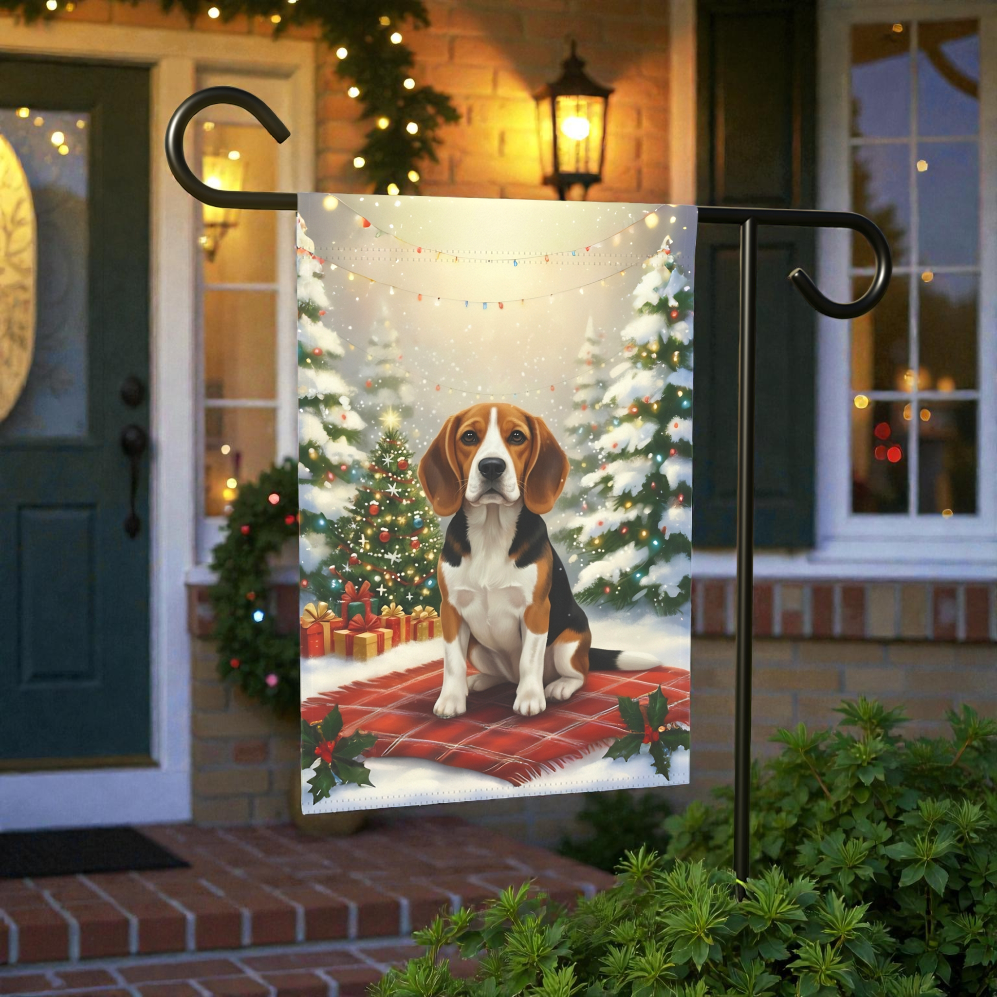 Christmas Tree and Presents Beagle Garden Flag