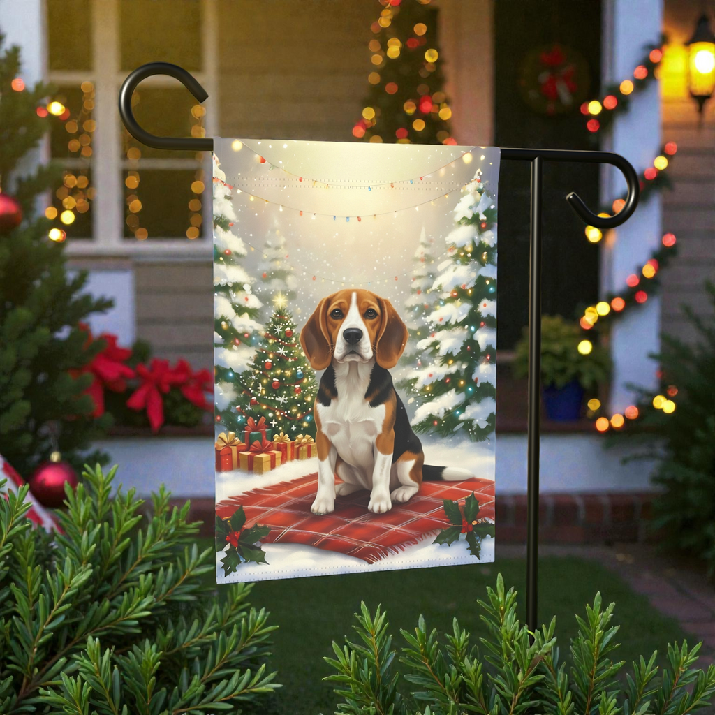 Christmas Tree and Presents Beagle Garden Flag