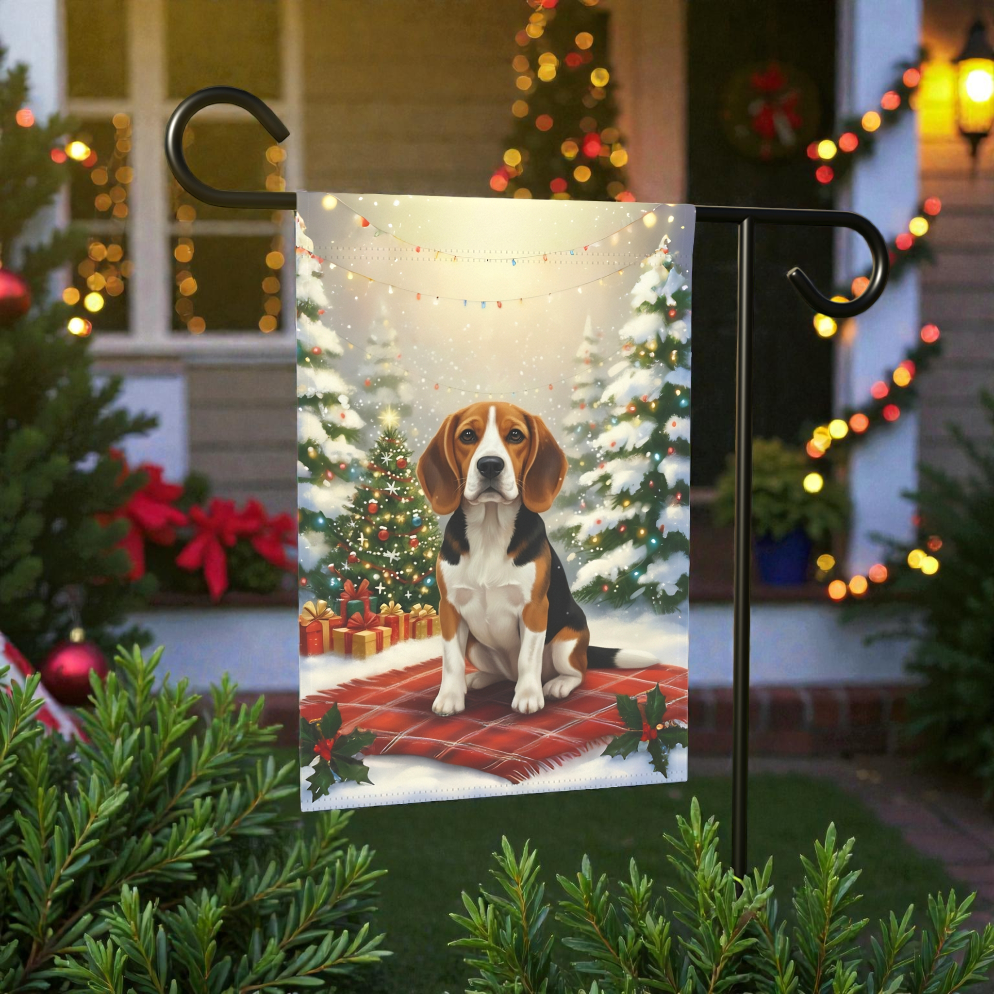 Christmas Tree and Presents Beagle Garden Flag