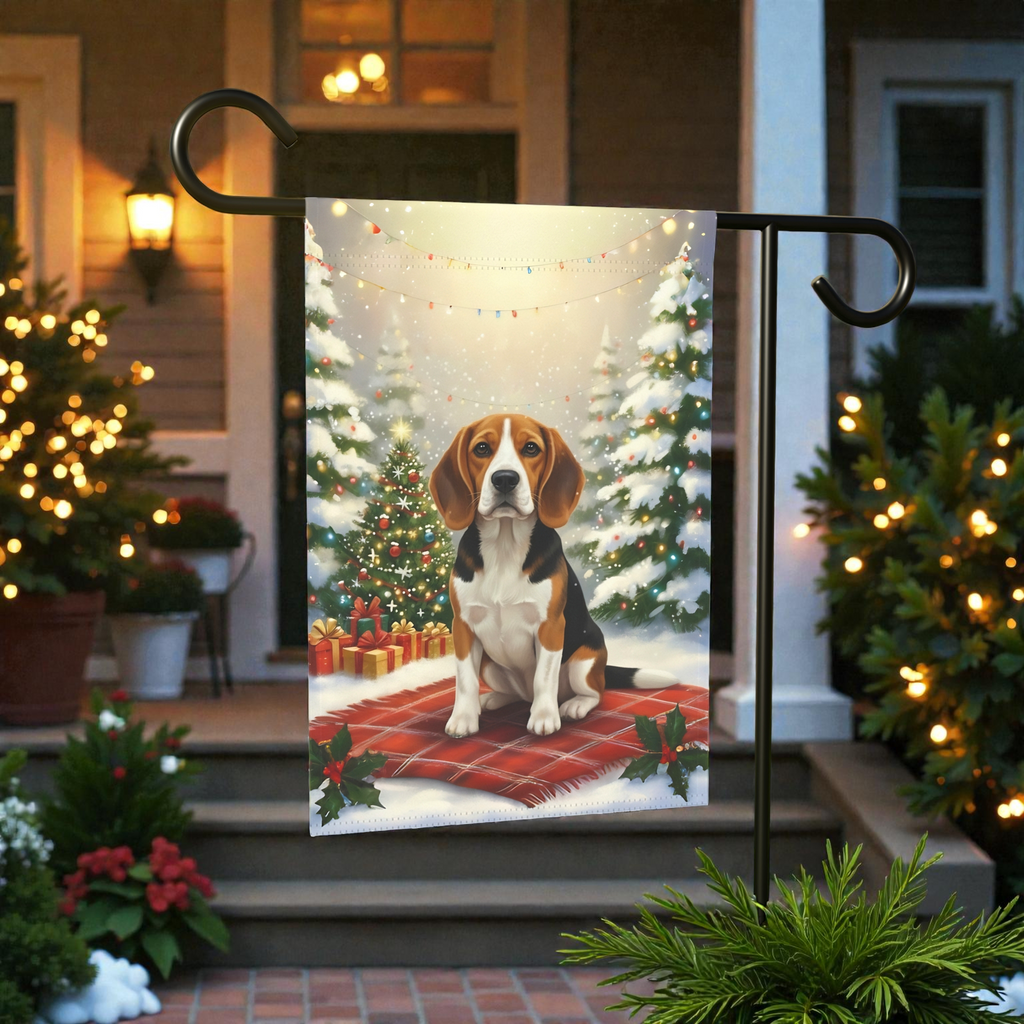 Christmas Tree and Presents Beagle Garden Flag