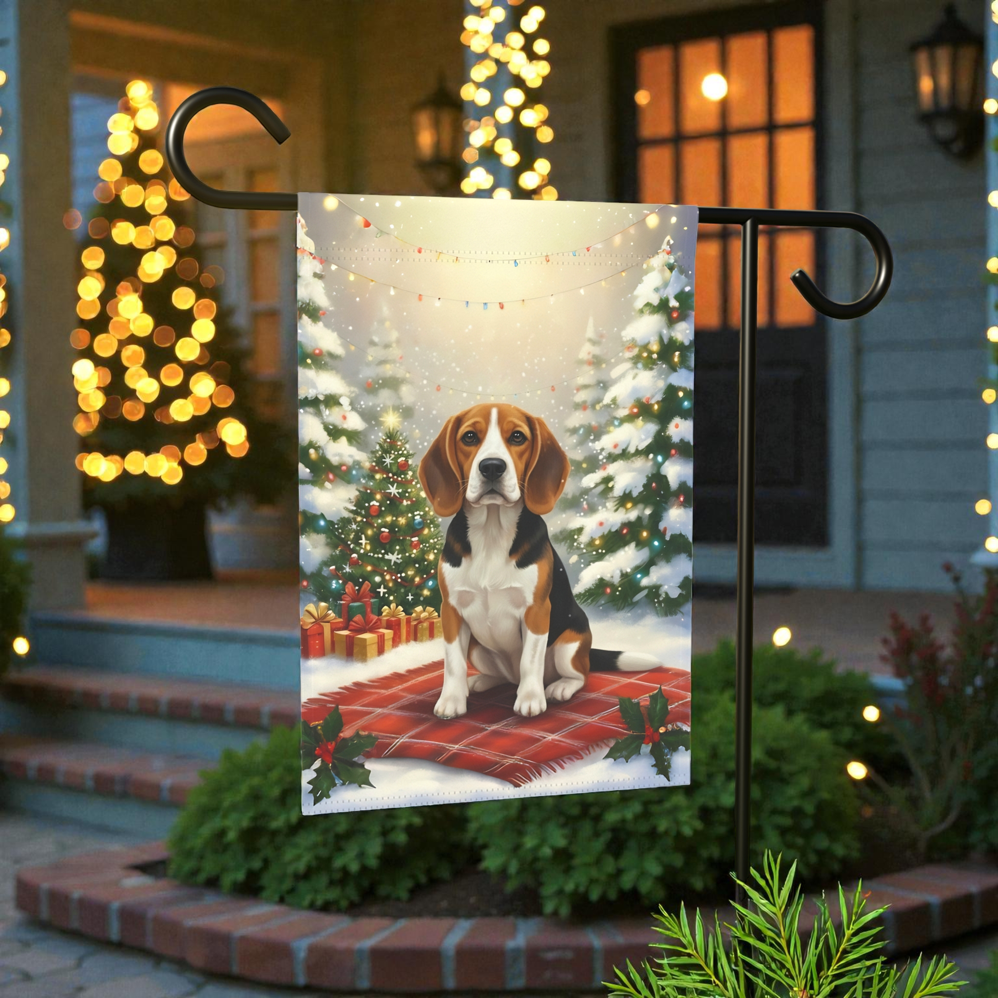 Christmas Tree and Presents Beagle Garden Flag