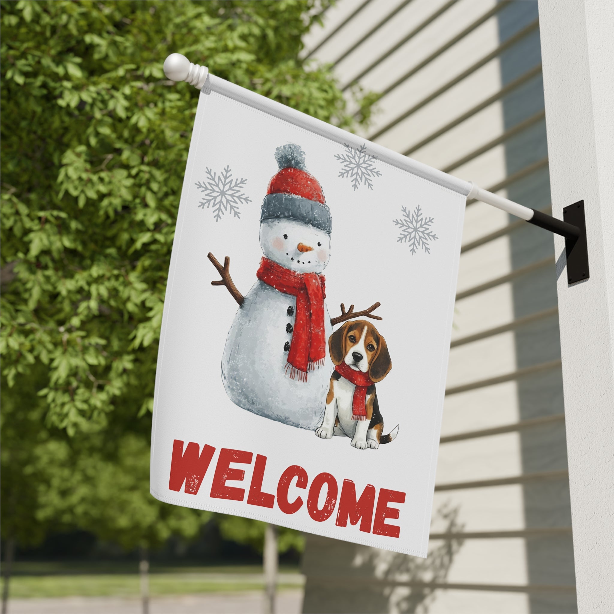 Snowman and Beagle Welcome Garden Flag
