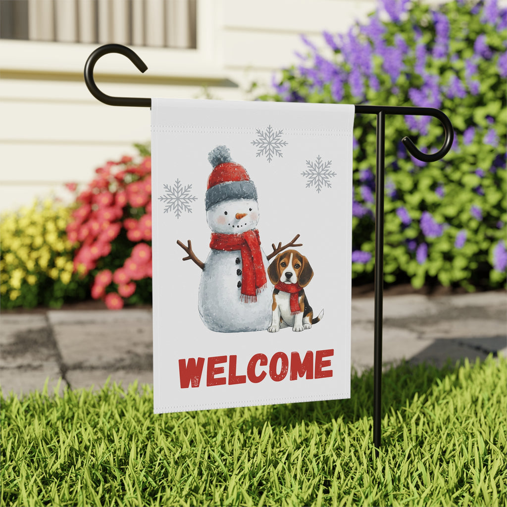 Snowman and Beagle Welcome Garden Flag