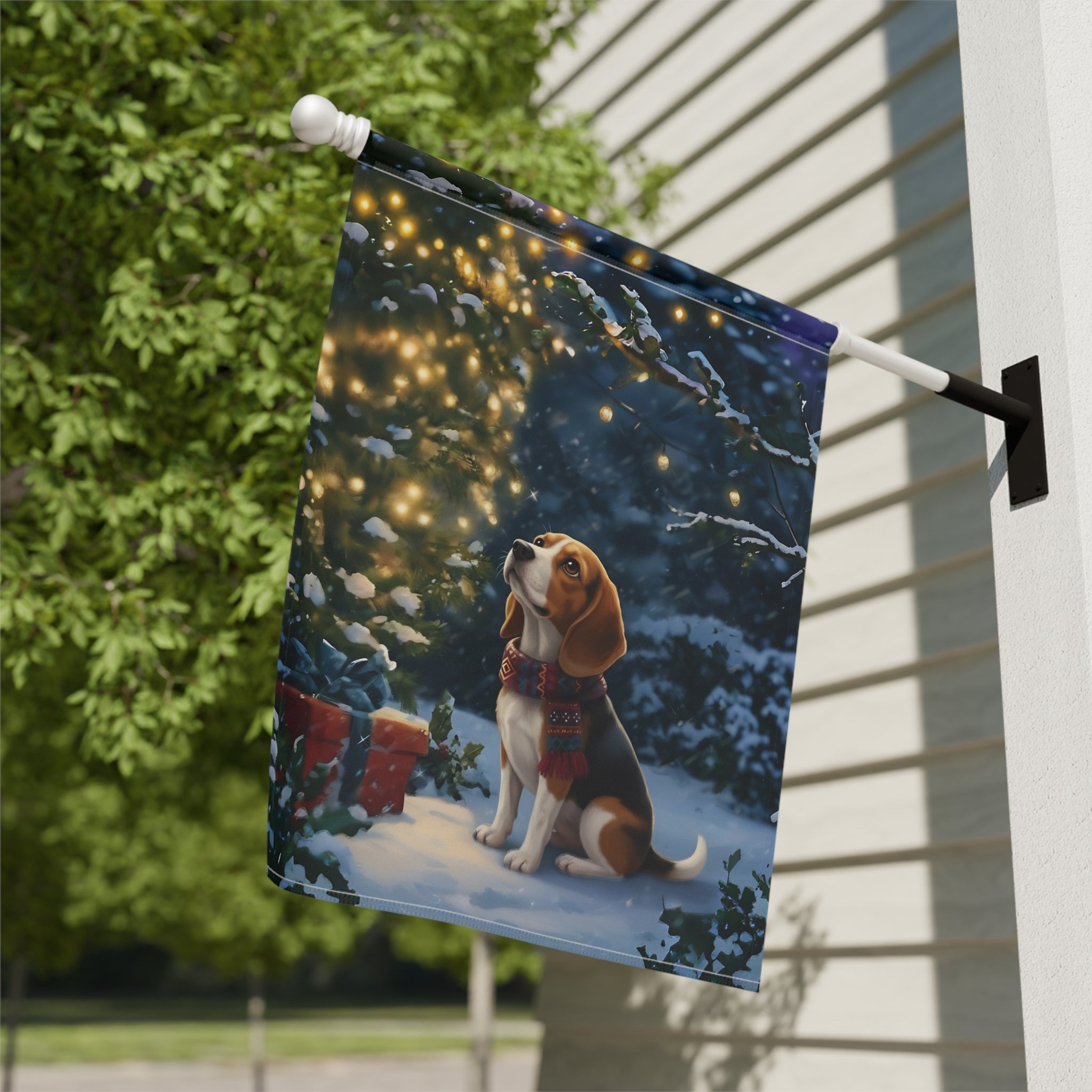 Standing By The Christmas Tree Beagle Garden Flag