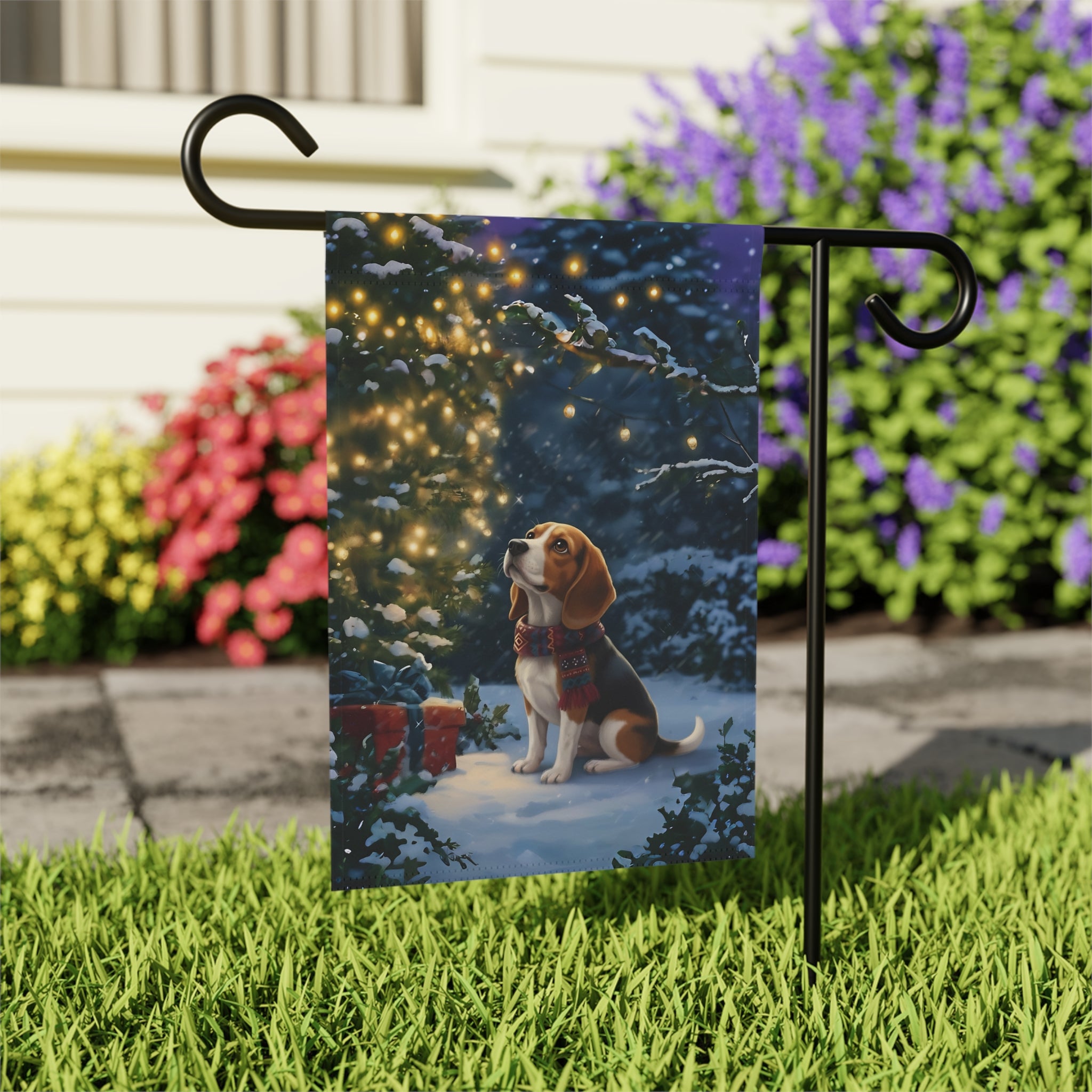 Standing By The Christmas Tree Beagle Garden Flag