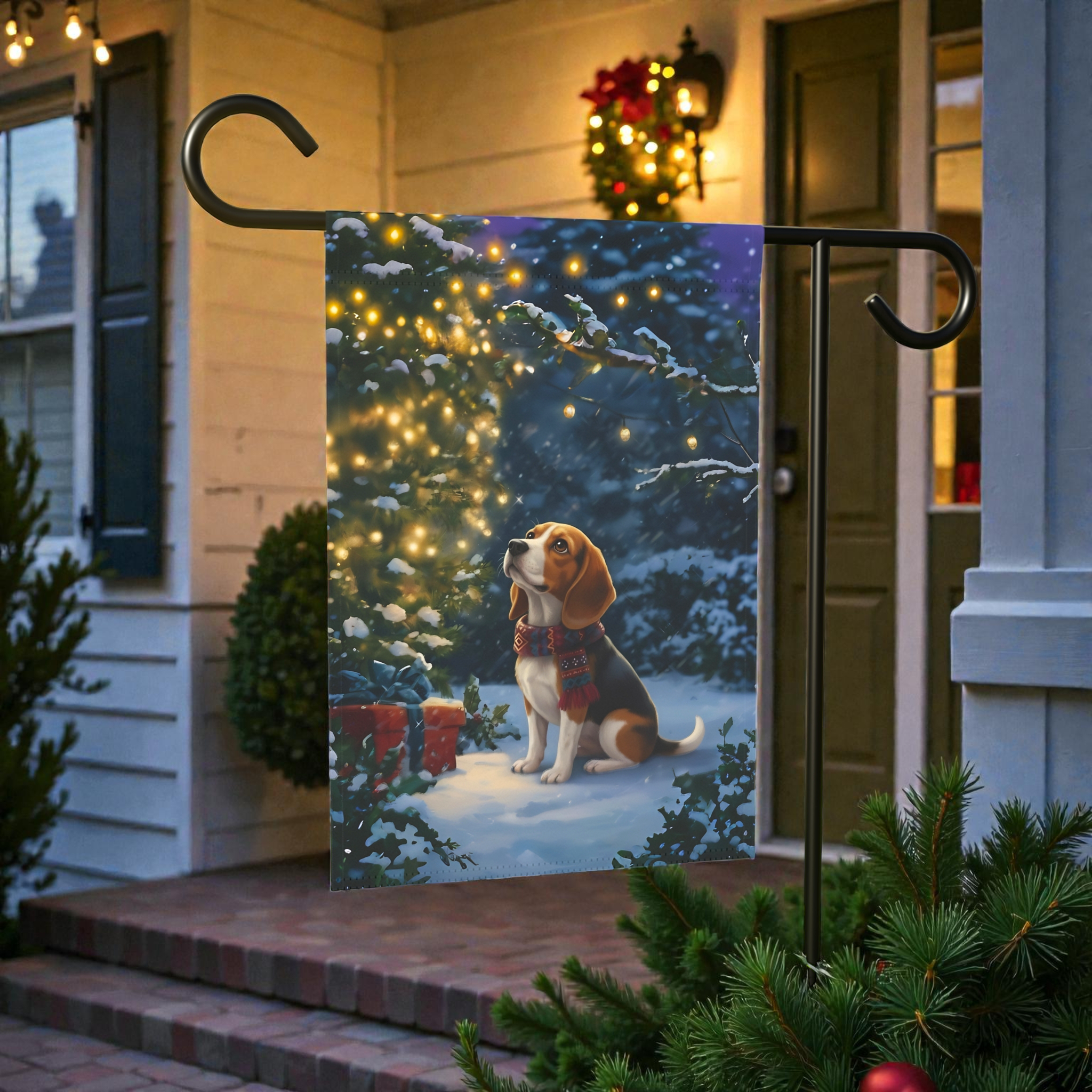 Standing By The Christmas Tree Beagle Garden Flag