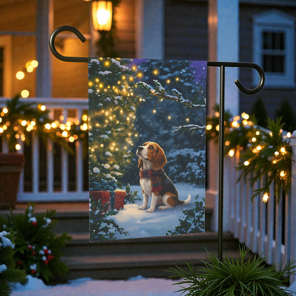 Standing By The Christmas Tree Beagle Garden Flag