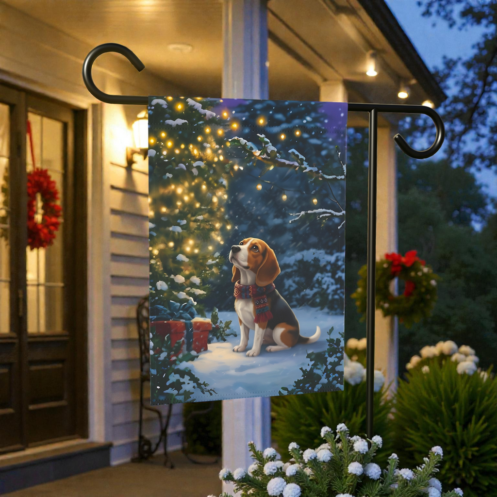 Standing By The Christmas Tree Beagle Garden Flag