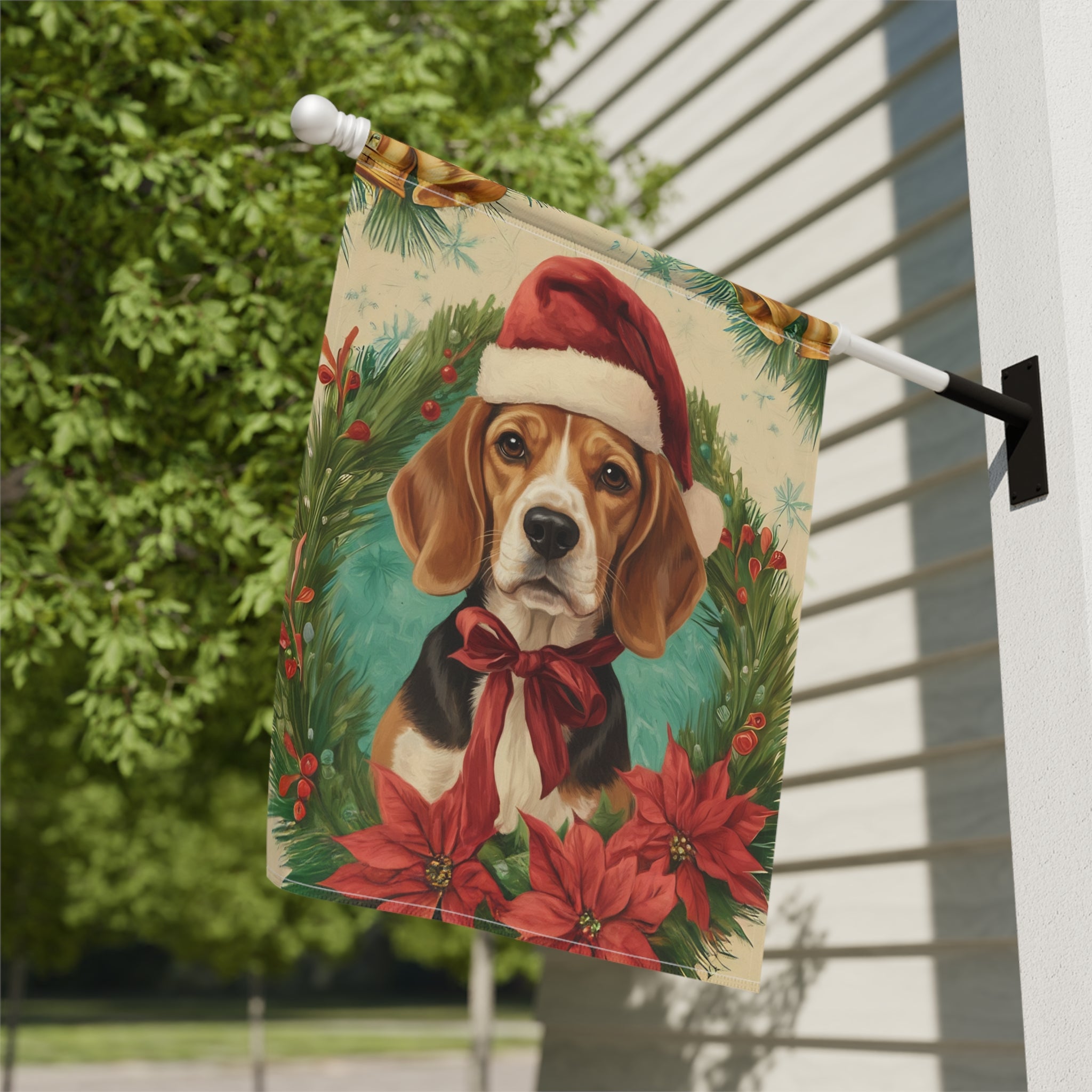 Santa Hat And Bow Christmas Beagle Garden Flag