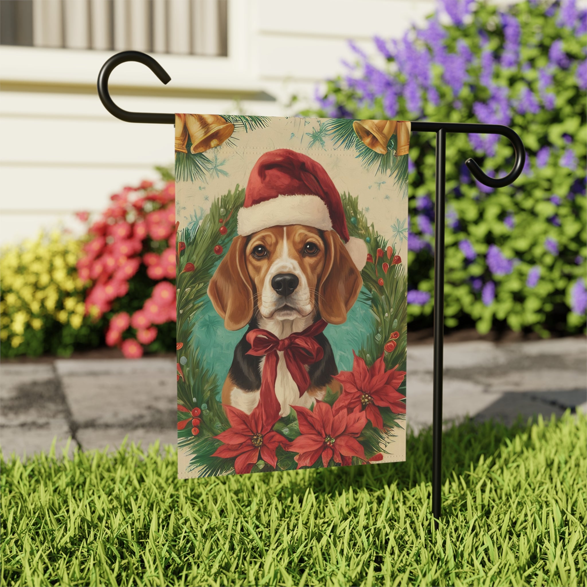 Santa Hat And Bow Christmas Beagle Garden Flag