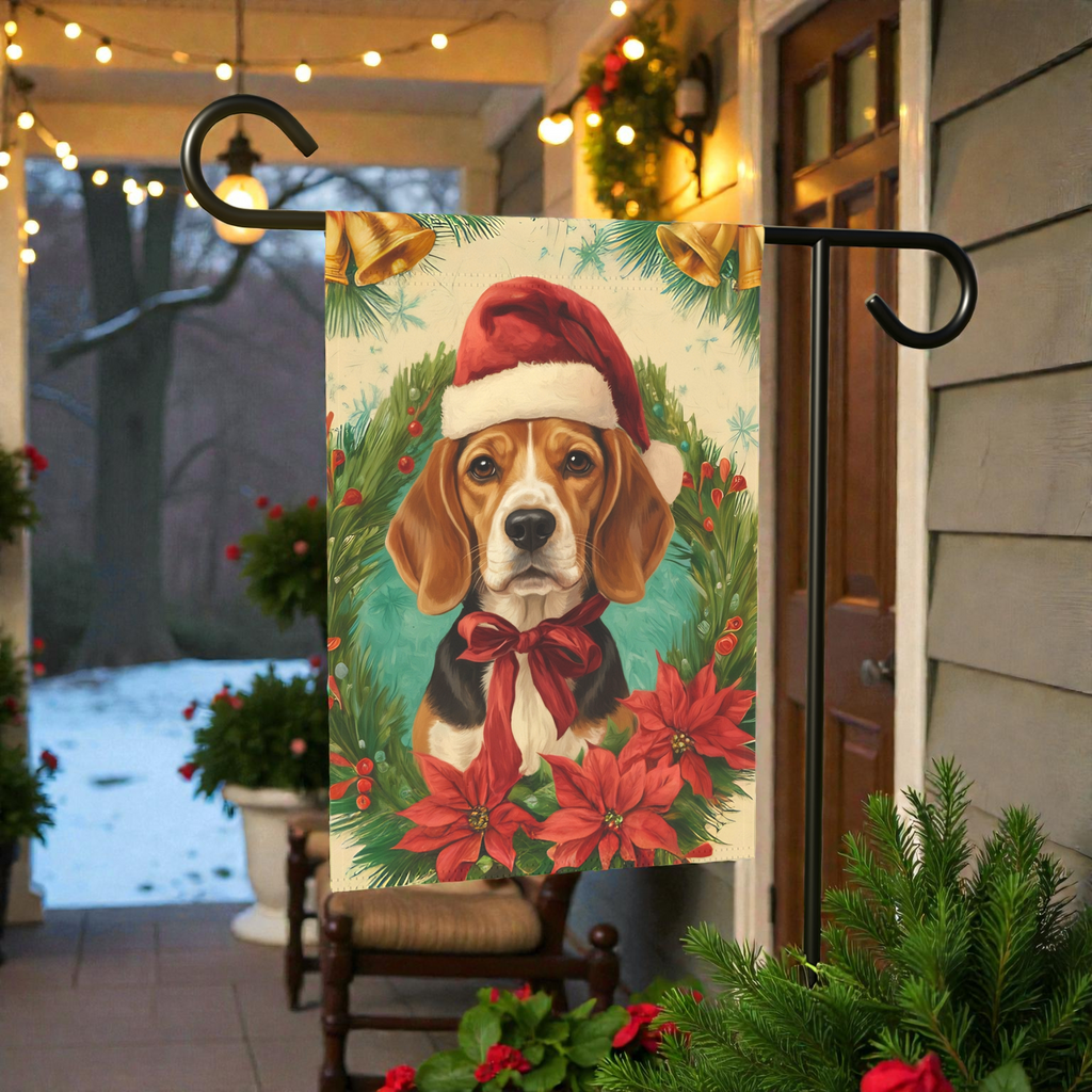 Santa Hat And Bow Christmas Beagle Garden Flag