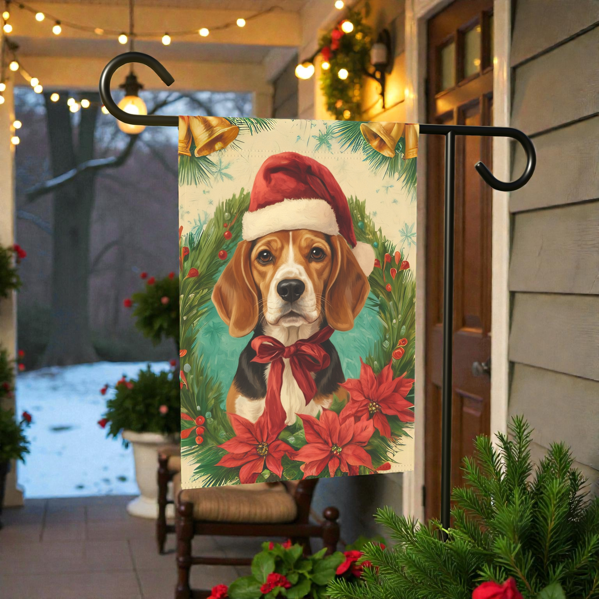 Santa Hat And Bow Christmas Beagle Garden Flag