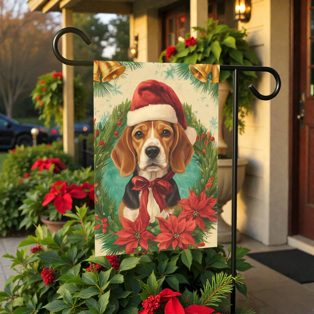 Santa Hat And Bow Christmas Beagle Garden Flag