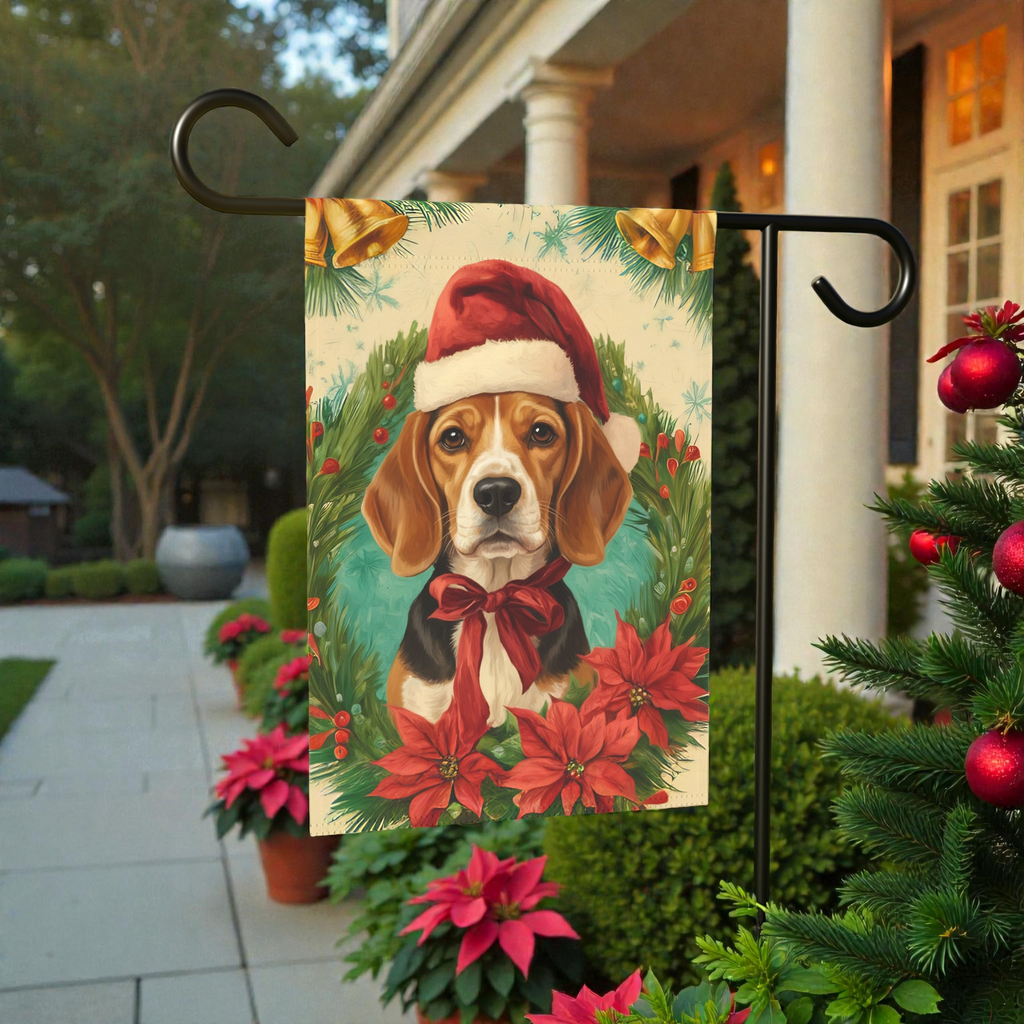 Santa Hat And Bow Christmas Beagle Garden Flag
