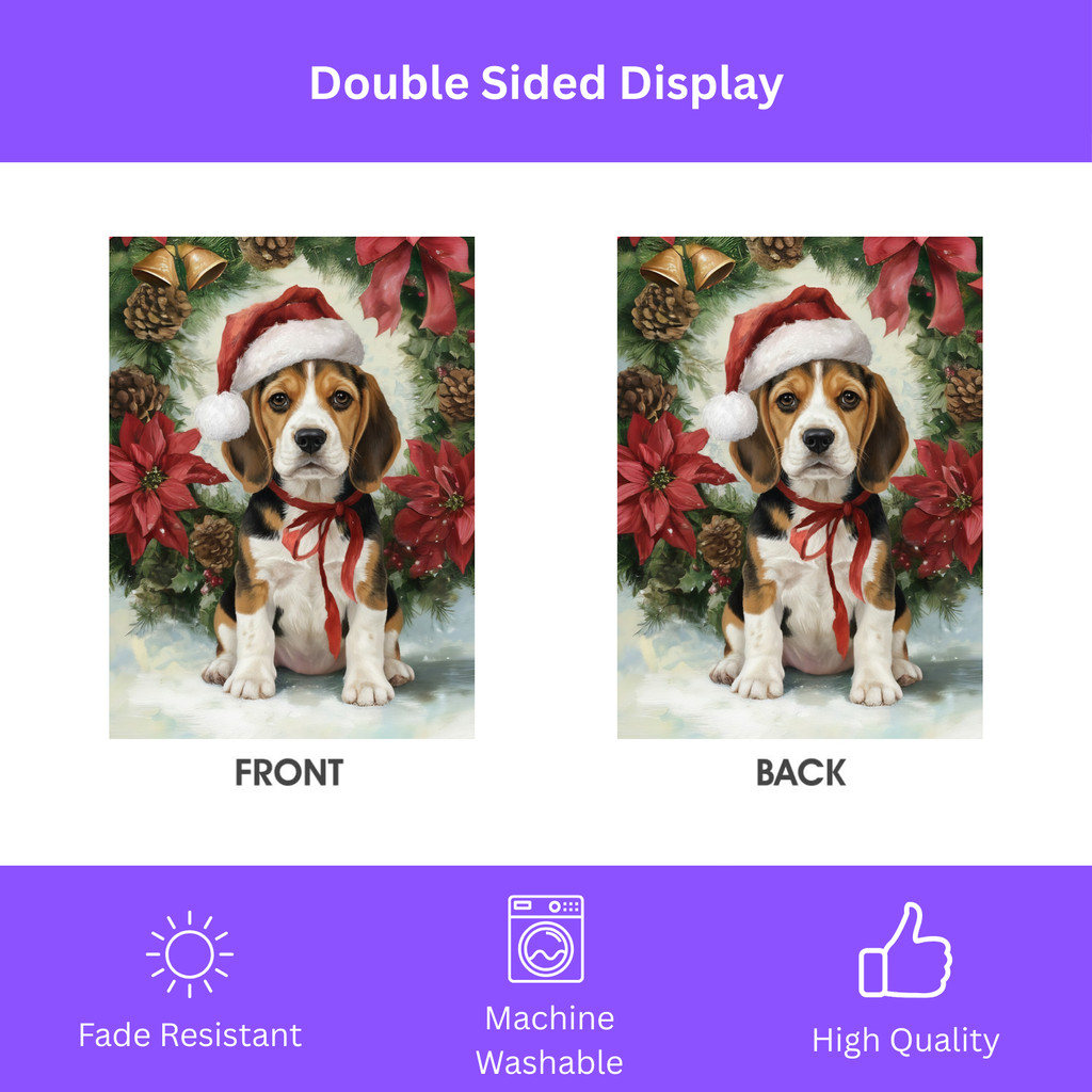 Poinsettia and Pinecone Wreath Beagle Garden Flag