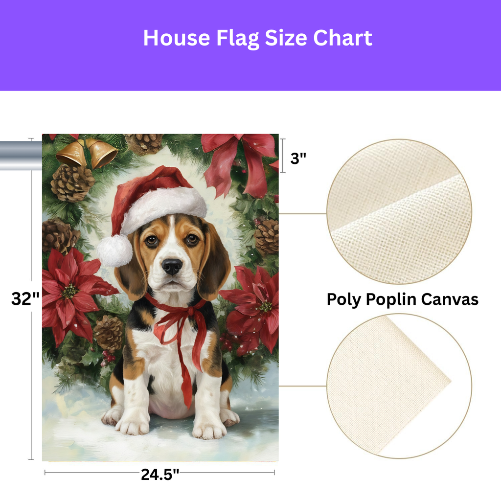 Poinsettia and Pinecone Wreath Beagle Garden Flag
