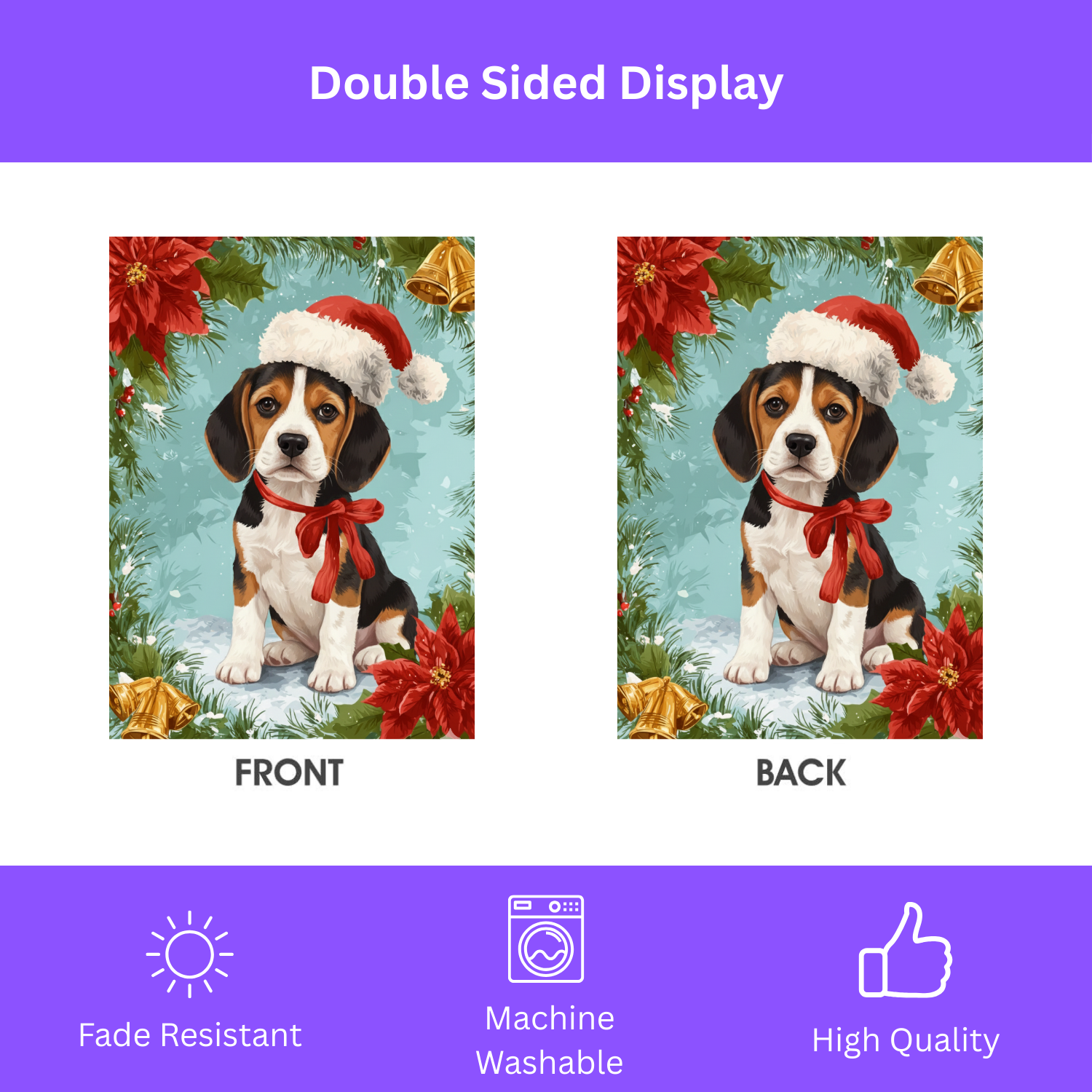 Poinsettia and Bells Beagle Christmas Garden Flag