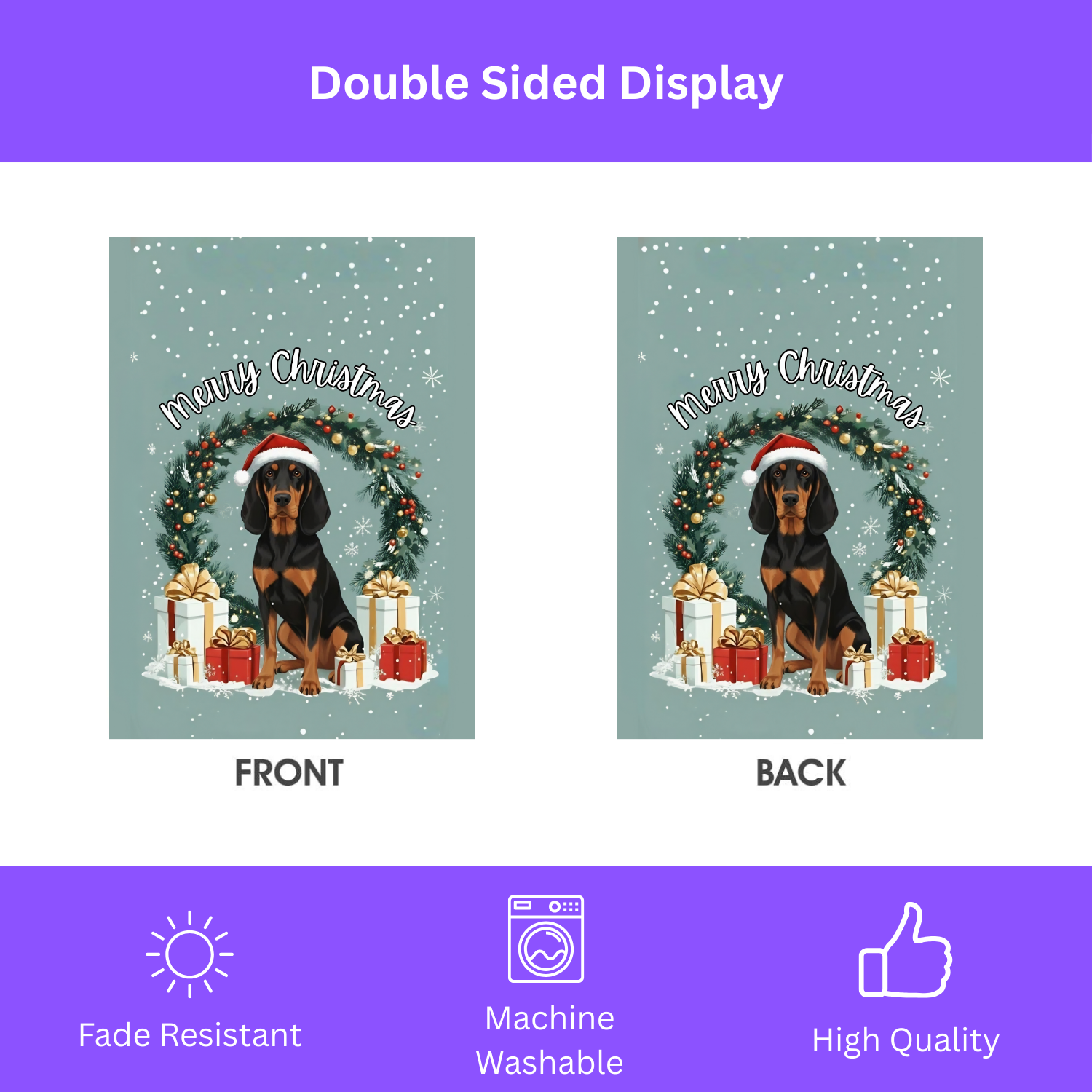 Merry Christmas Black and Tan Coonhound Garden Flag