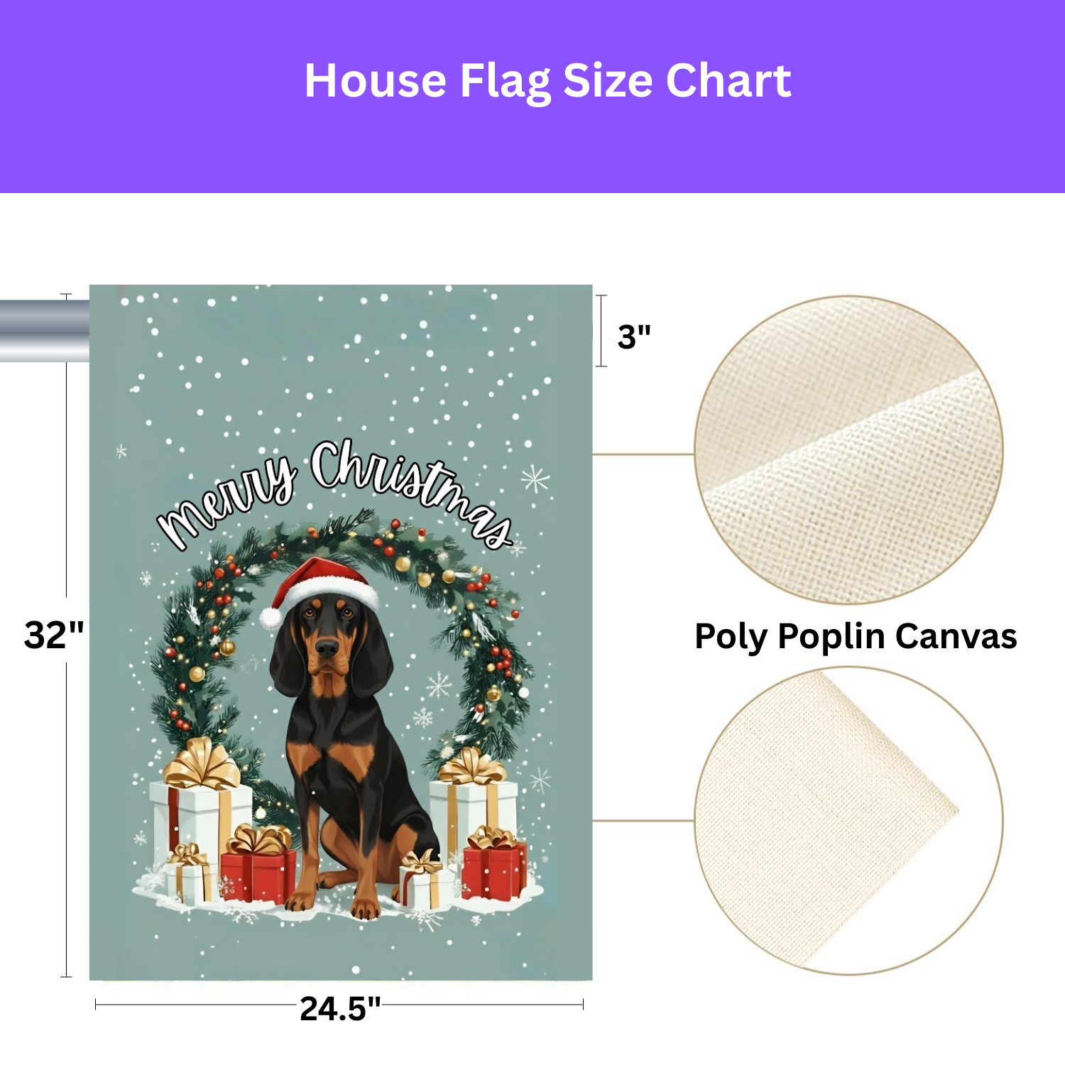 Merry Christmas Black and Tan Coonhound Garden Flag