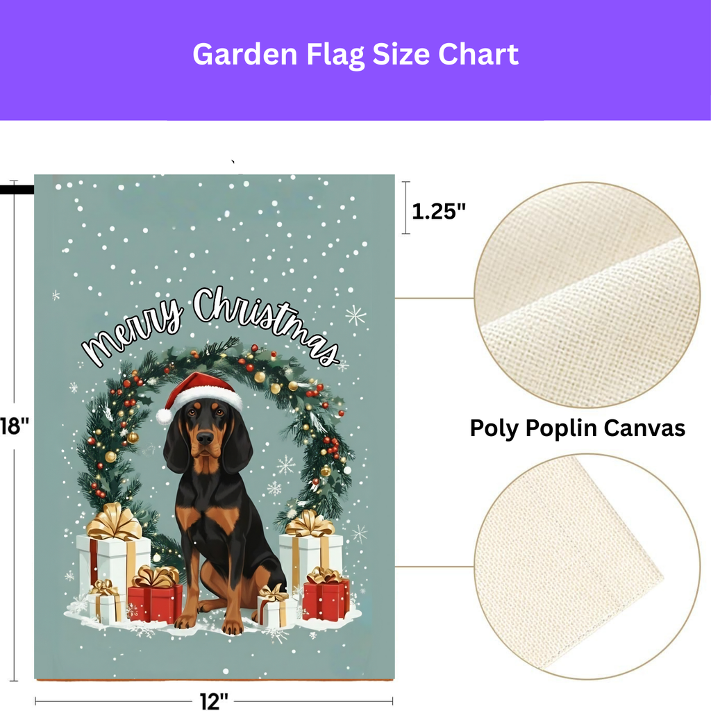 Merry Christmas Black and Tan Coonhound Garden Flag