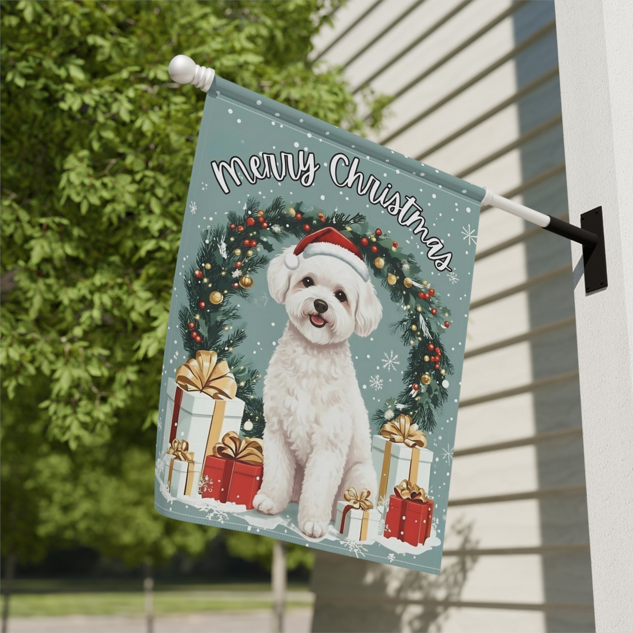 Merry Christmas Bichon Frise Garden Flag