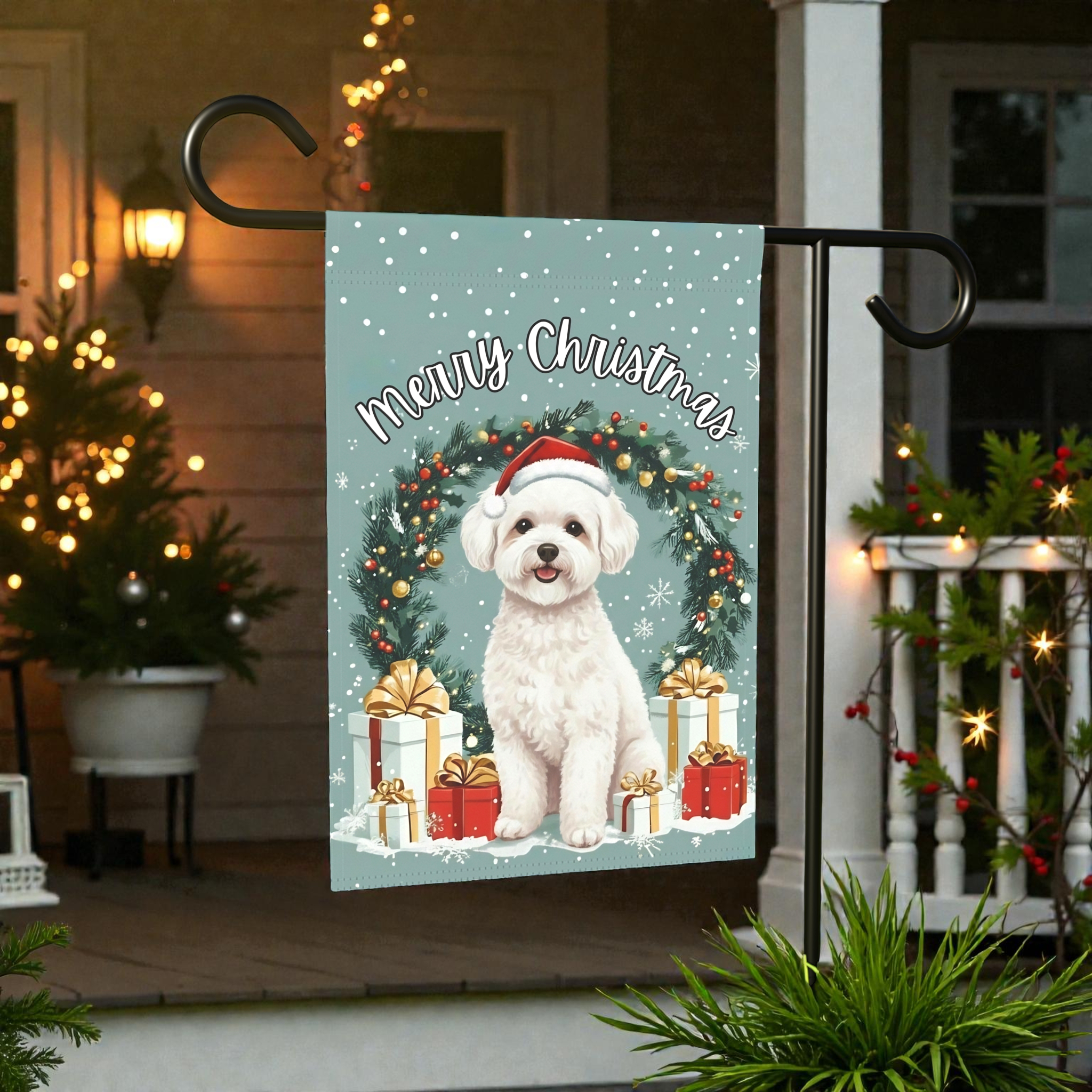 Merry Christmas Bichon Frise Garden Flag