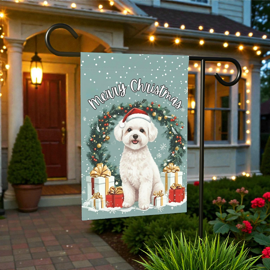 Merry Christmas Bichon Frise Garden Flag