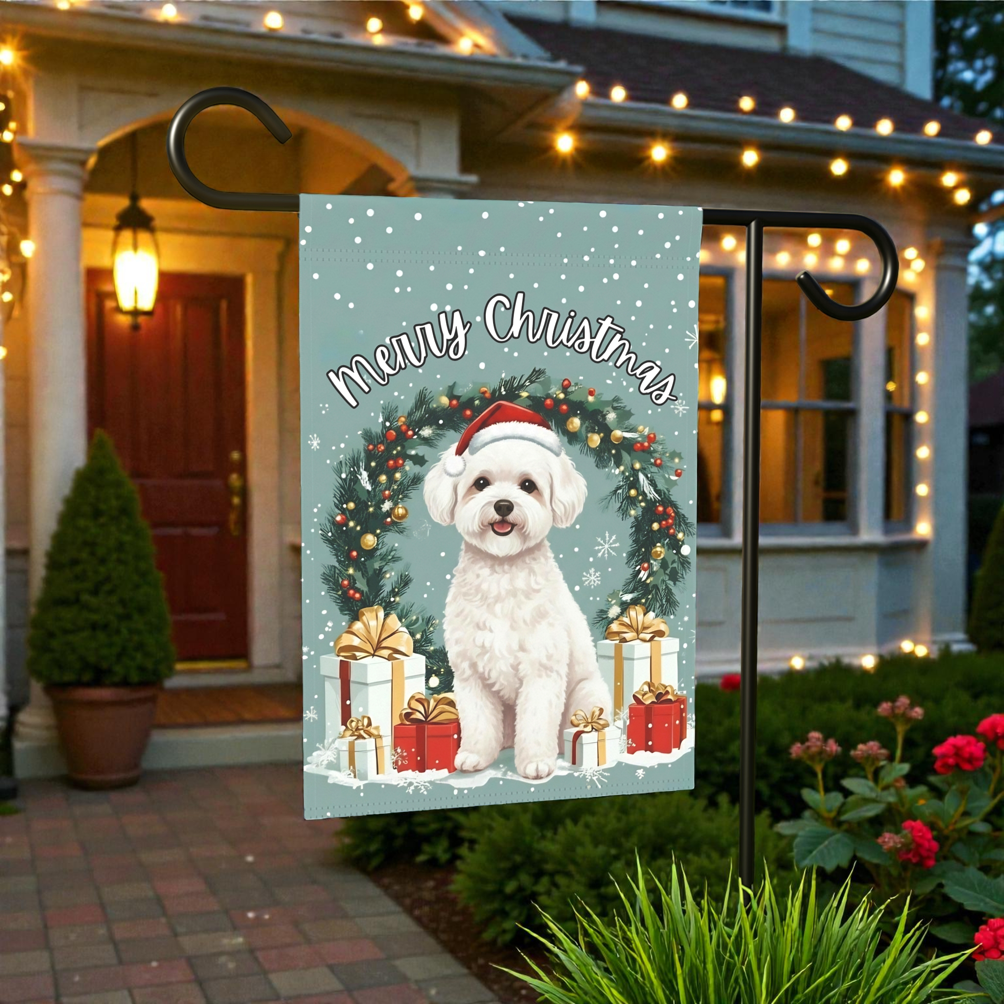 Merry Christmas Bichon Frise Garden Flag