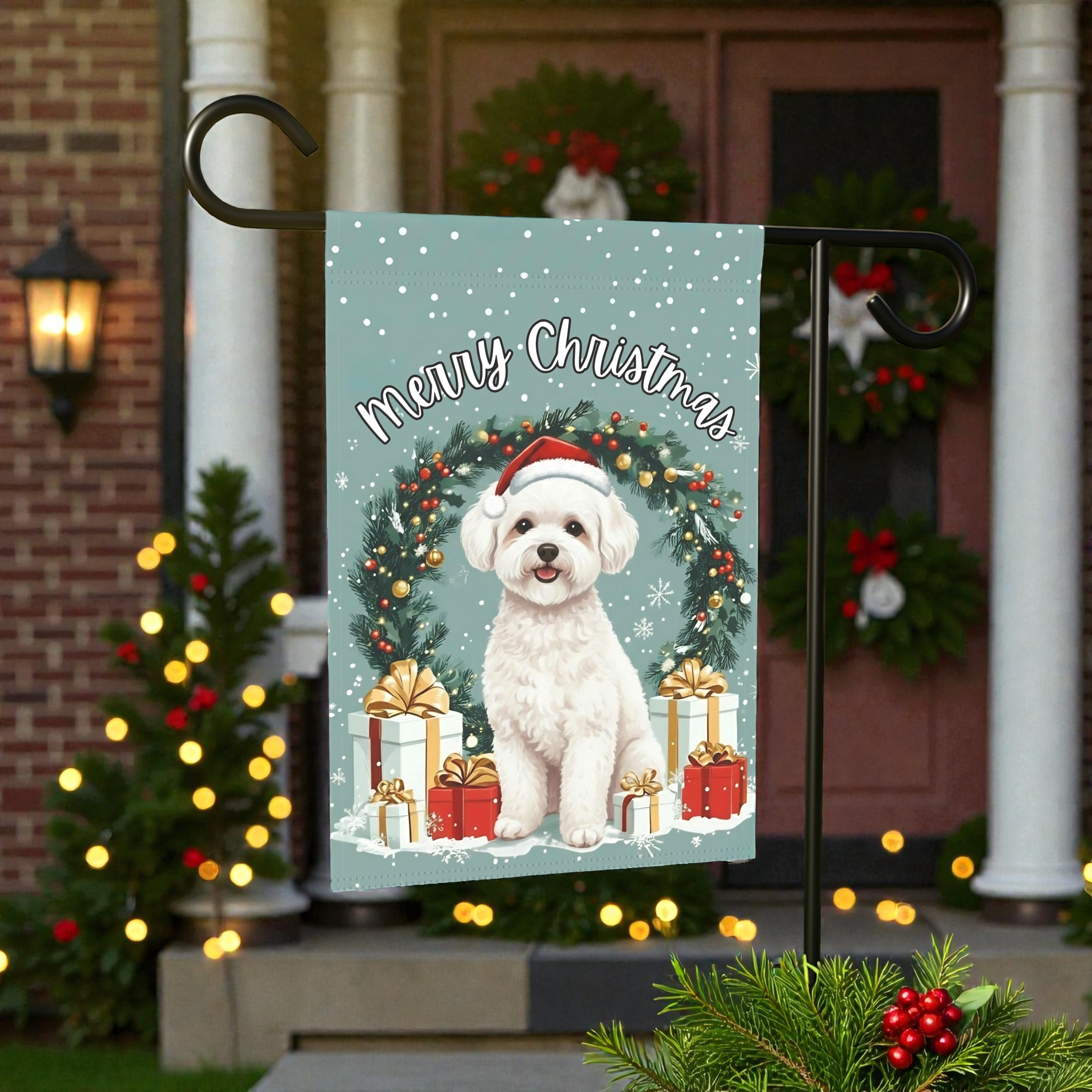 Merry Christmas Bichon Frise Garden Flag