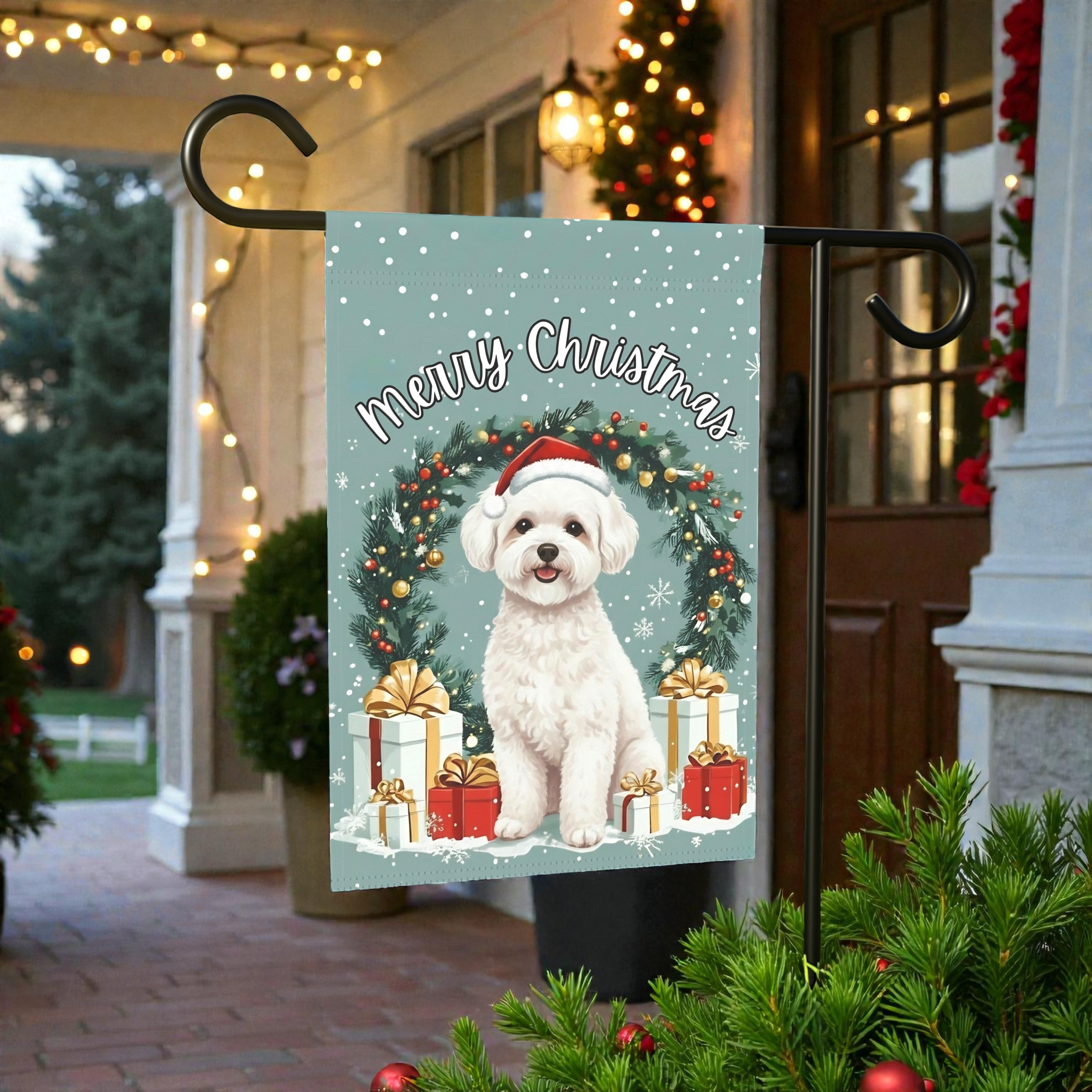 Merry Christmas Bichon Frise Garden Flag