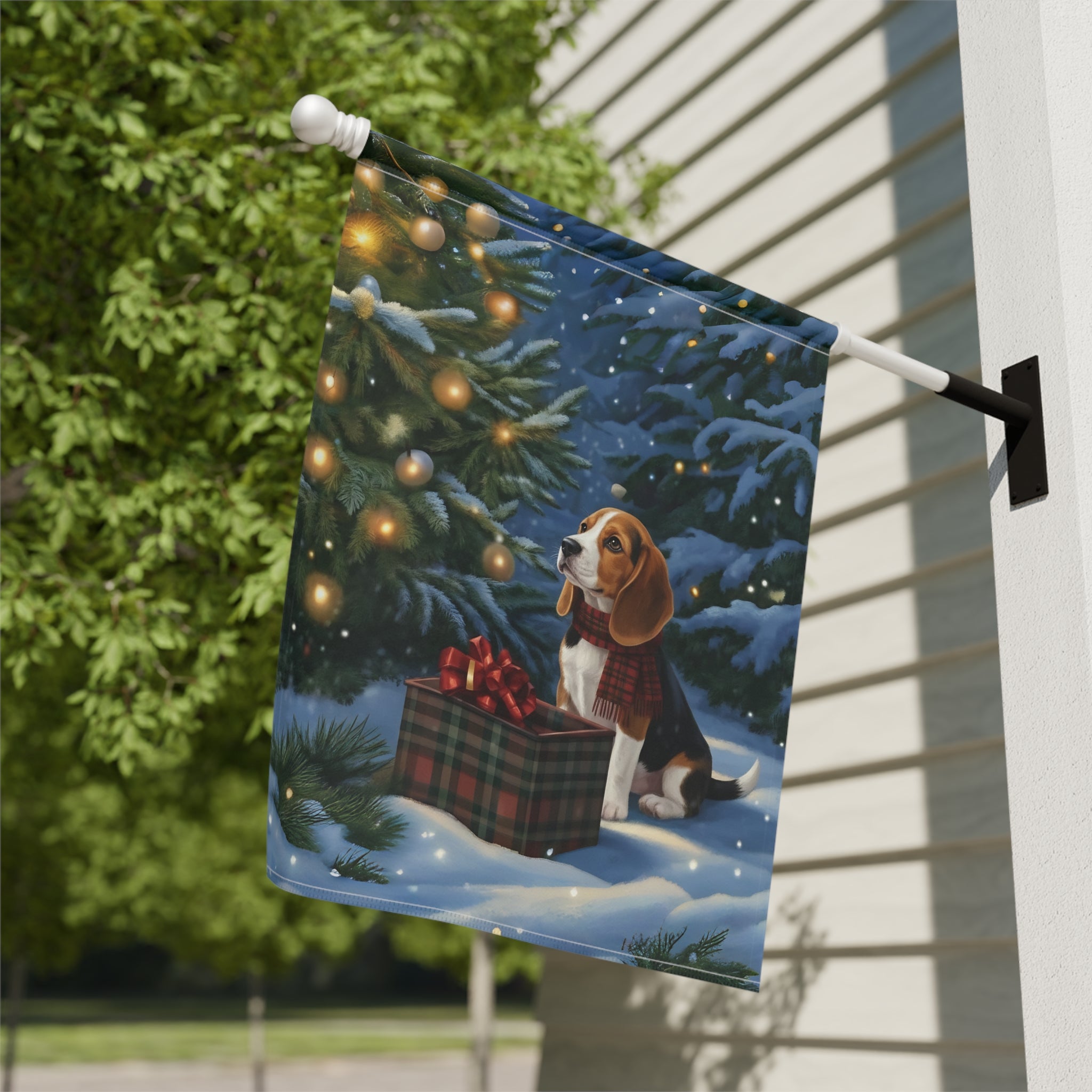 Beagle Christmas Present Garden Flag