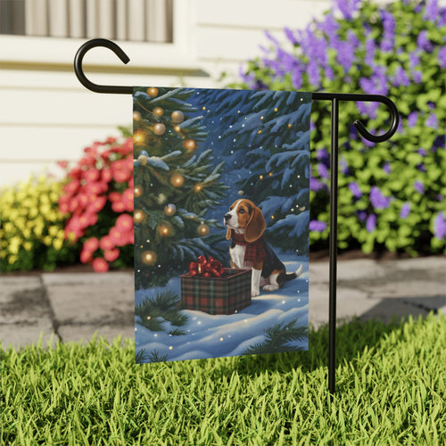 Beagle Christmas Present Garden Flag - outdoor display - Dragonfire Gardens
