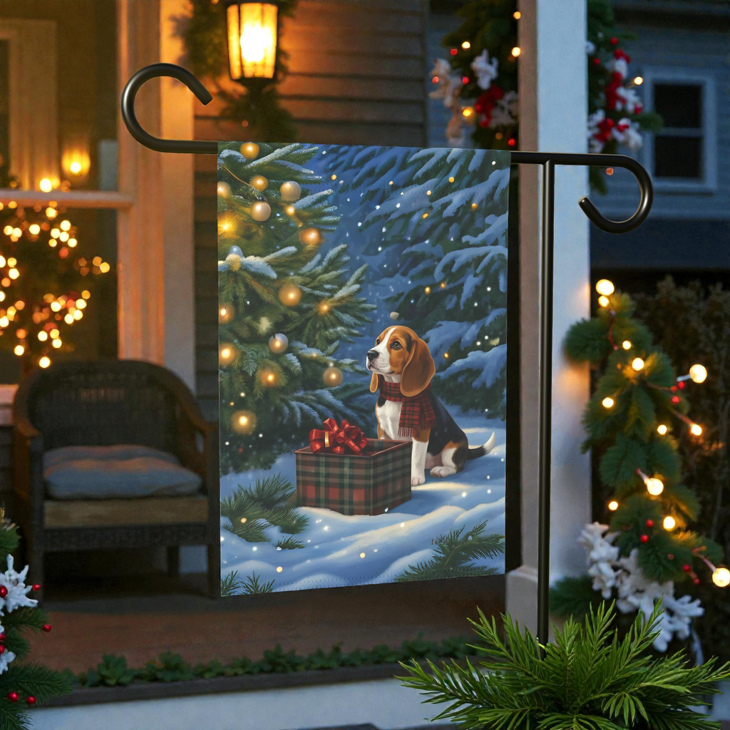 Beagle Christmas Present Garden Flag
