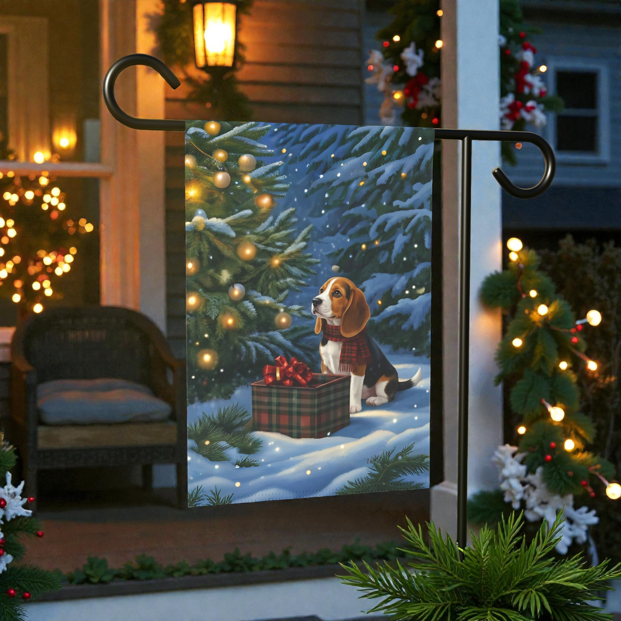 Beagle Christmas Present Garden Flag