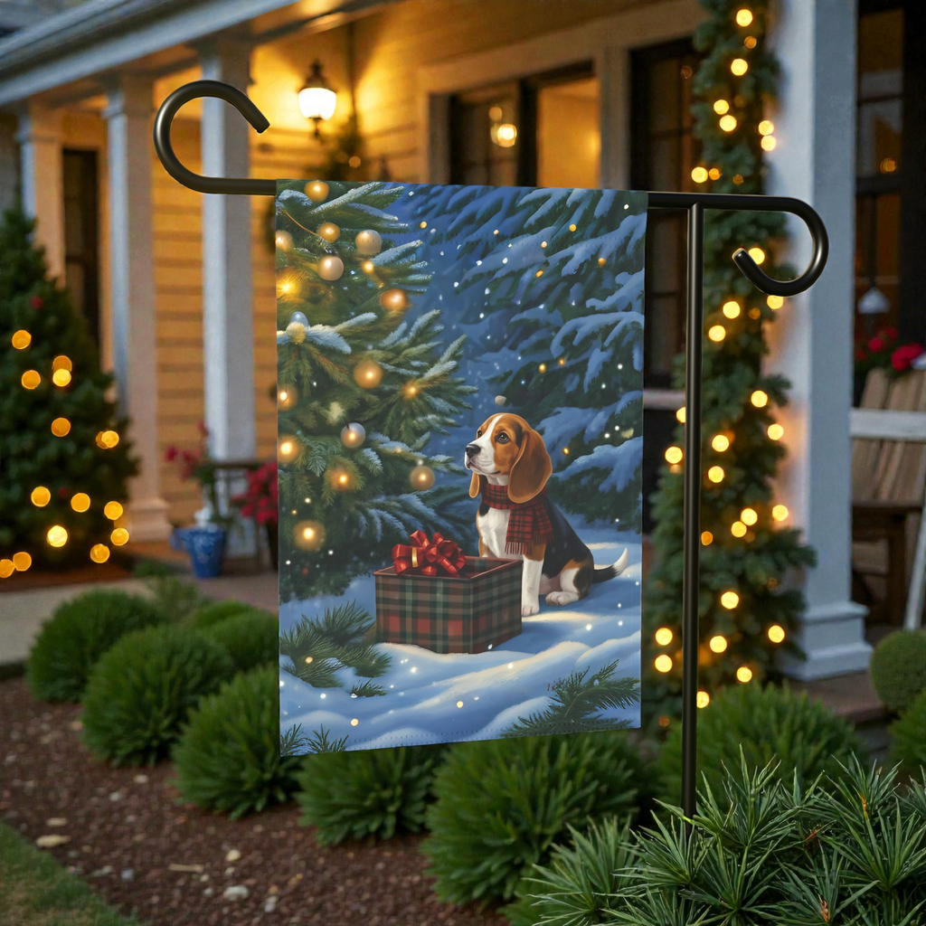 Beagle Christmas Present Garden Flag