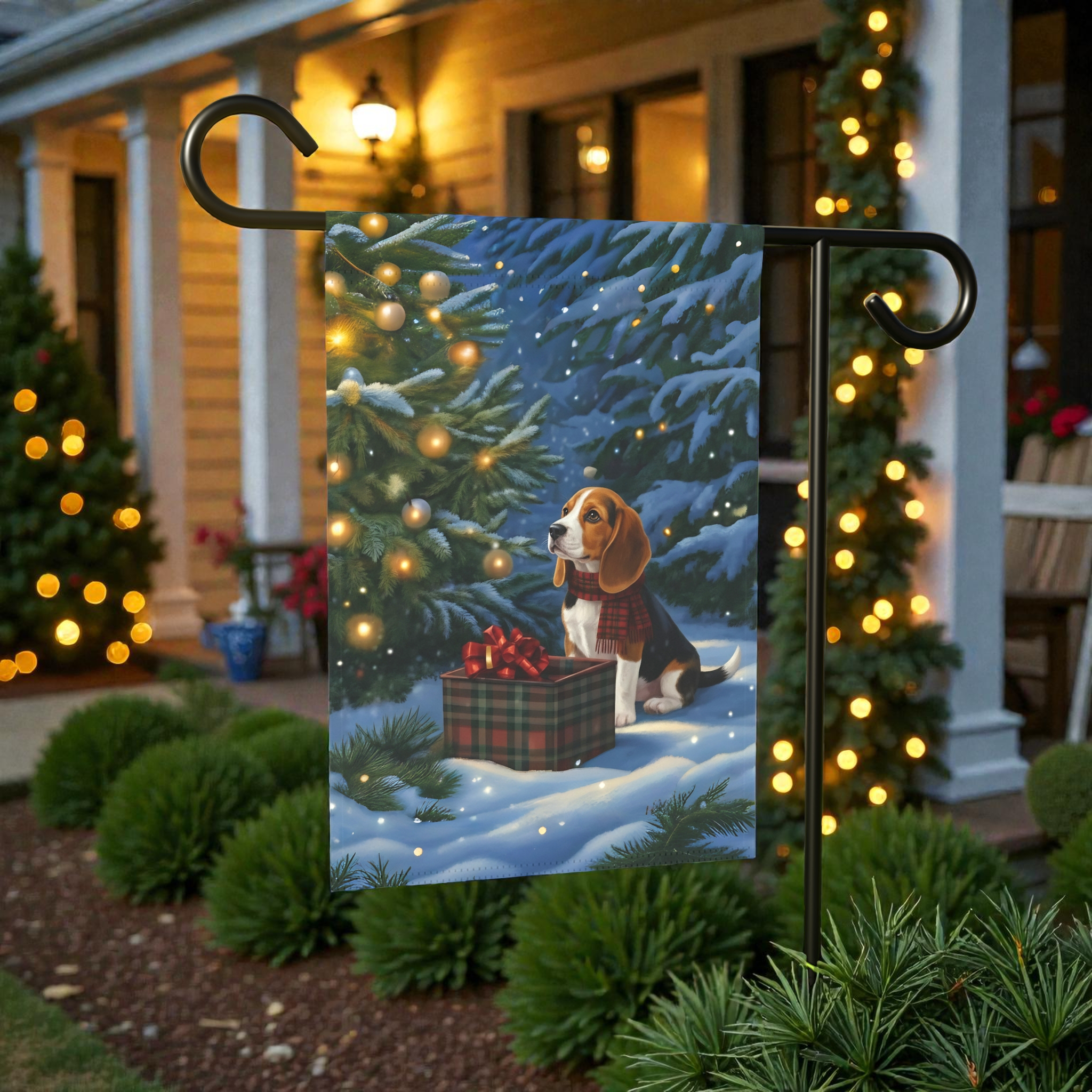 Beagle Christmas Present Garden Flag
