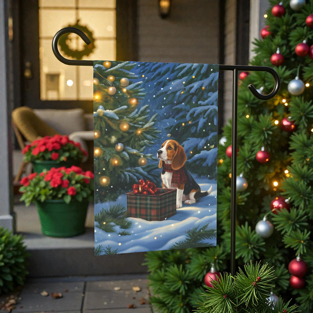 Beagle Christmas Present Garden Flag
