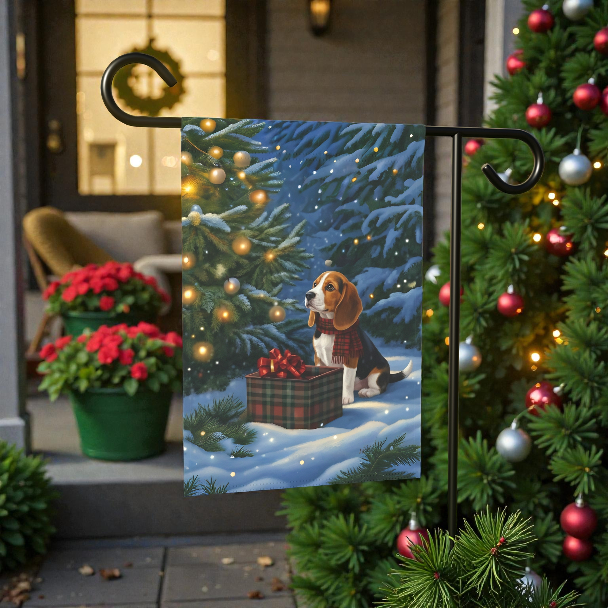 Beagle Christmas Present Garden Flag