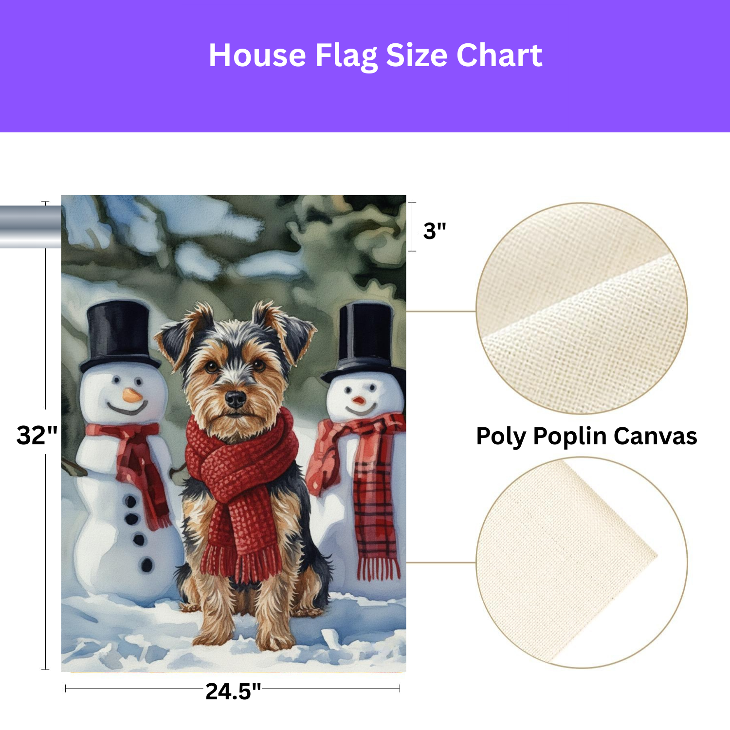 Yorkshire Terrier and Snowmen Christmas Garden Flag - yard display - Dragonfire Gardens