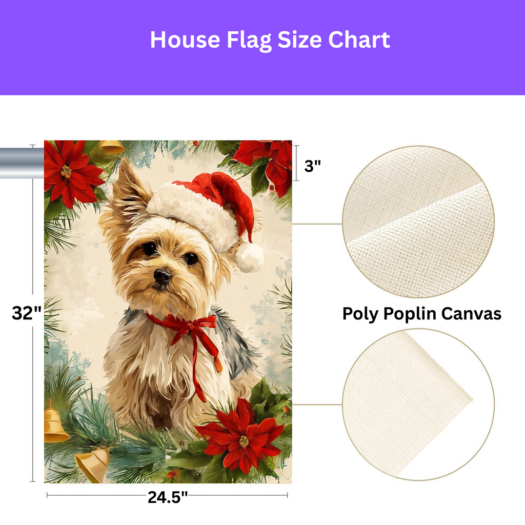 Yorkshire Terrier Poinsettia Wreath Garden Flag - yard display - Dragonfire Gardens