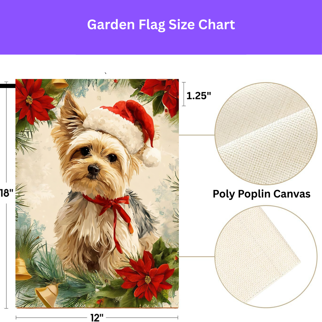 Yorkshire Terrier Poinsettia Wreath Garden Flag - porch decor - Dragonfire Gardens