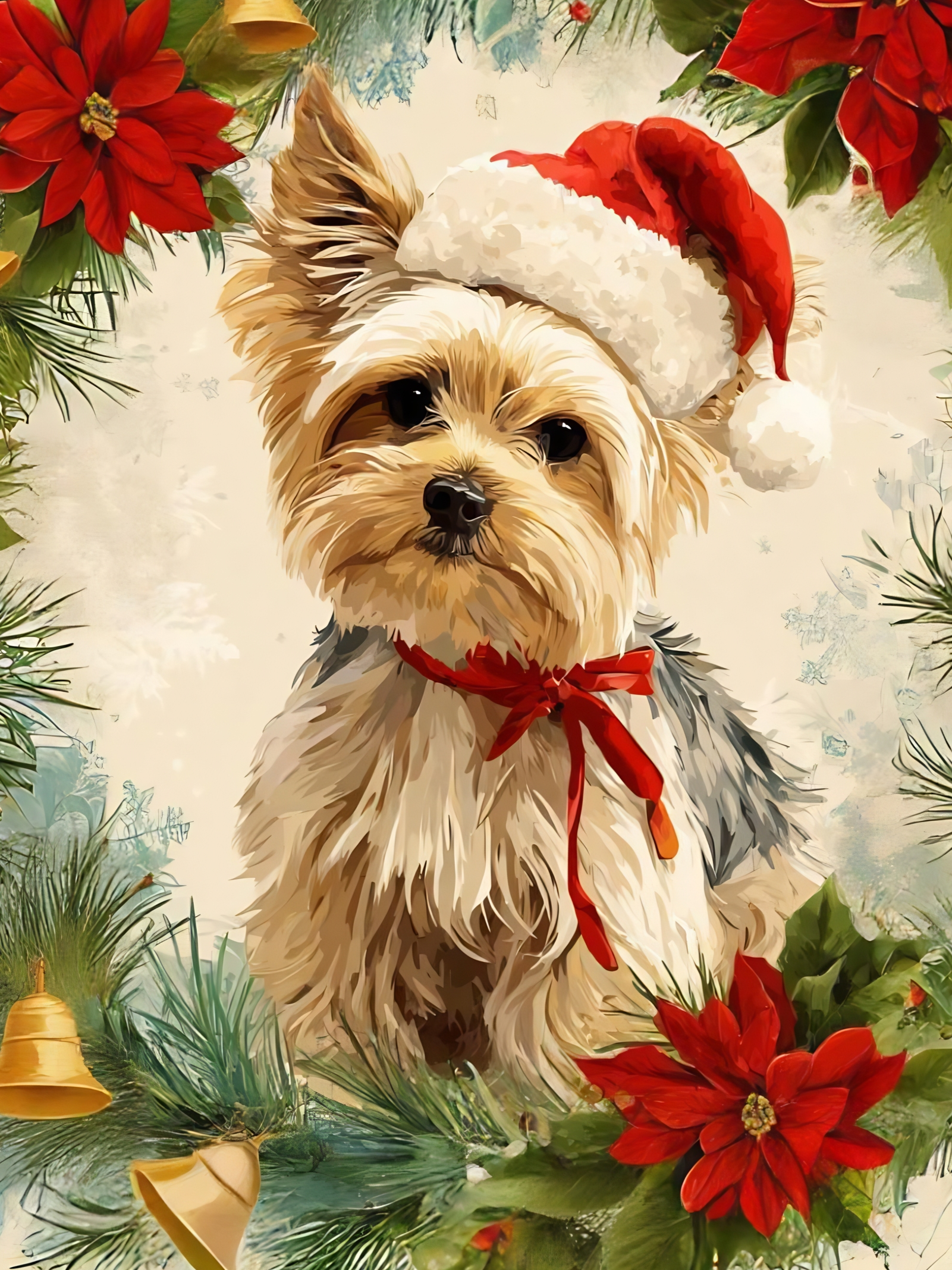 Yorkshire Terrier Poinsettia Wreath Garden Flag - size comparison - Dragonfire Gardens